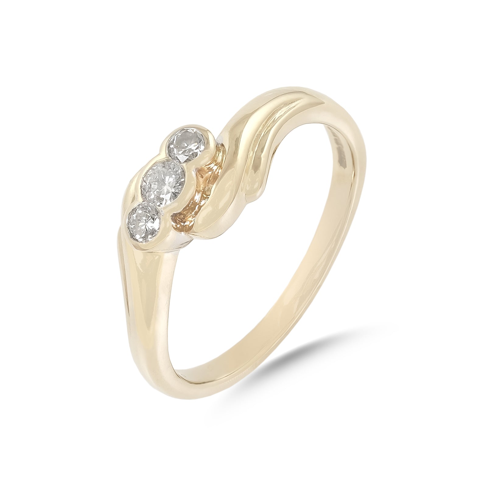 Vintage 9ct Yellow Gold Three Stone Diamond Crossover Ring