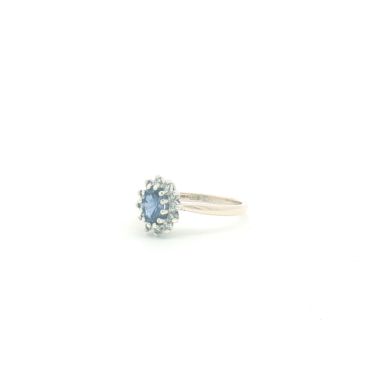 Vintage 9ct Yellow and White Gold Sapphire and Diamond Cluster Ring