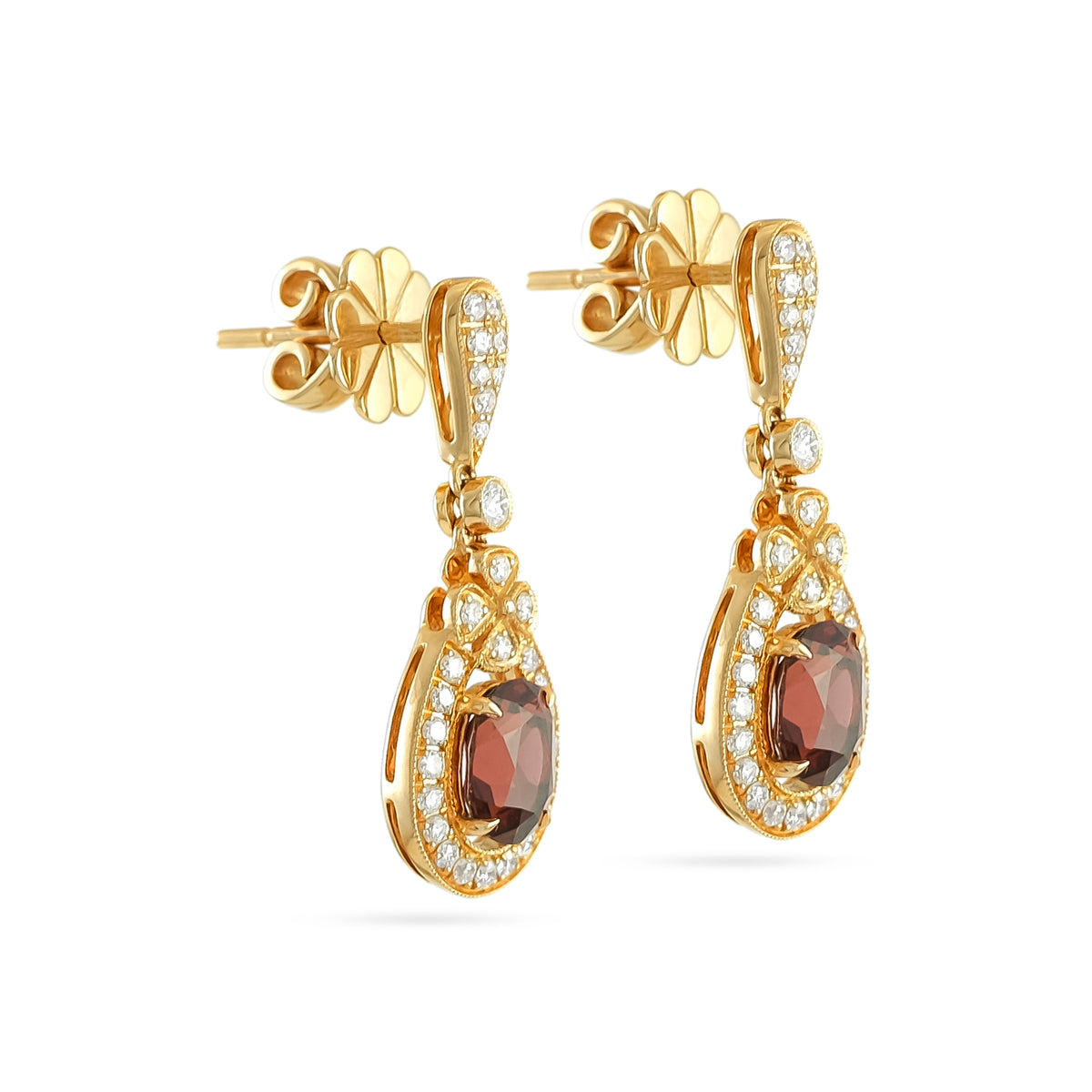 18ct Rose Gold Garnet and Diamond Drop Earrings