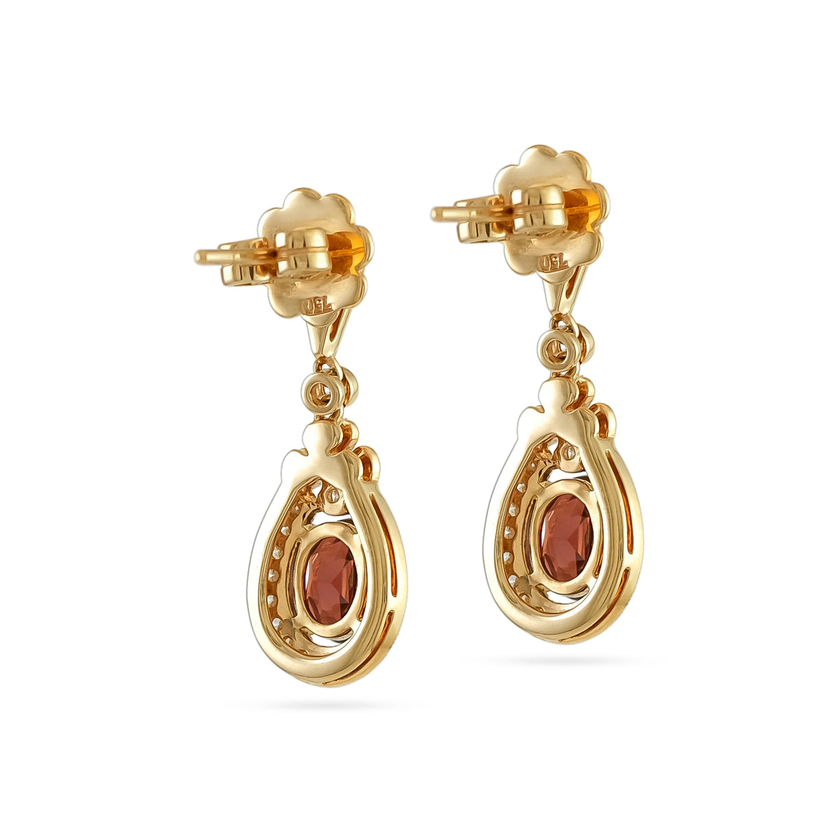 18ct Rose Gold Garnet and Diamond Drop Earrings