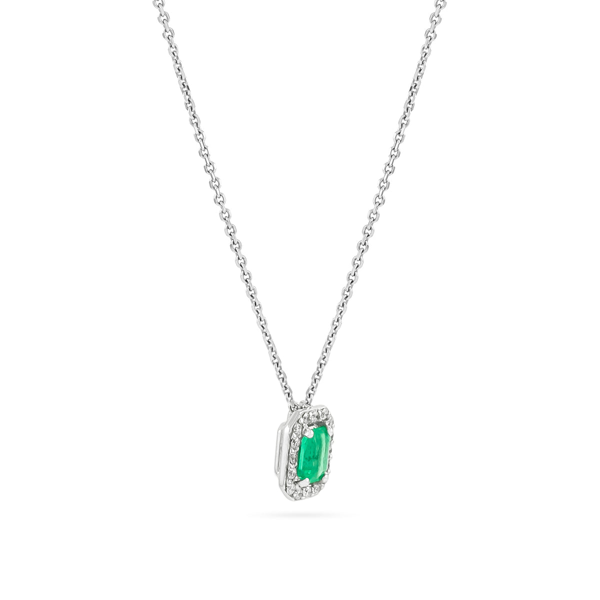 18ct White Gold Emerald and Diamond Cluster Pendant