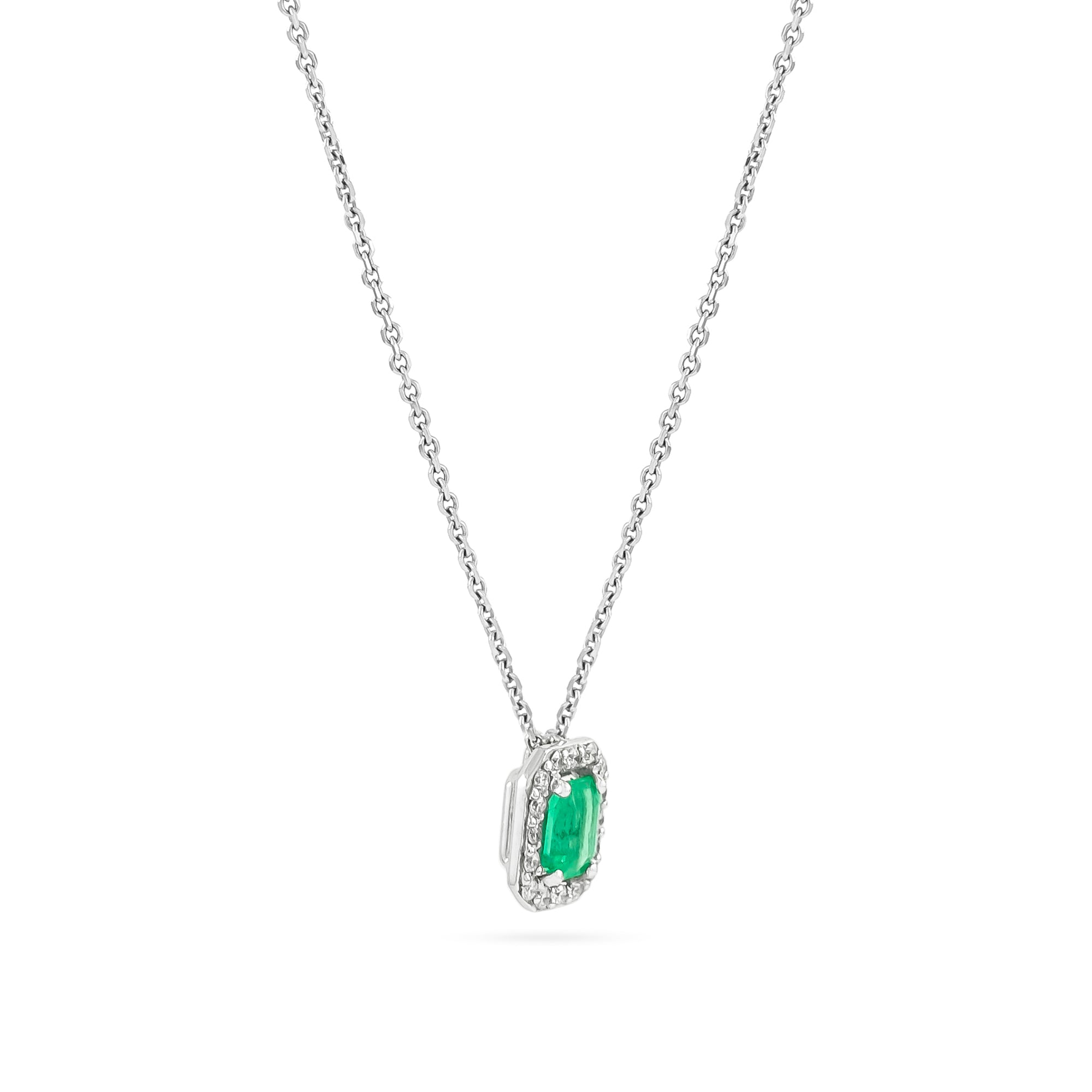 18ct White Gold Emerald and Diamond Cluster Pendant