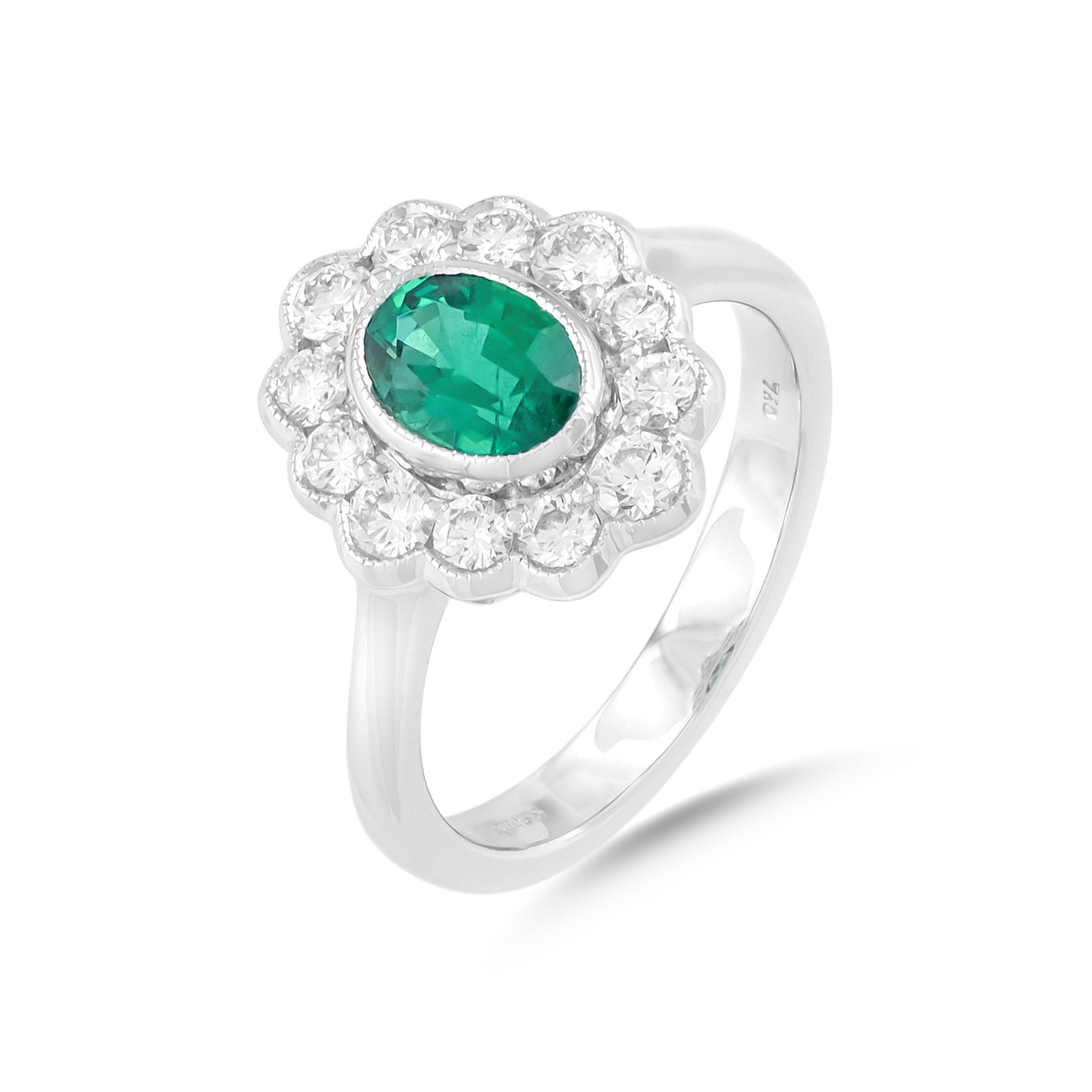 18ct White Gold Emerald and Diamond Cluster Ring