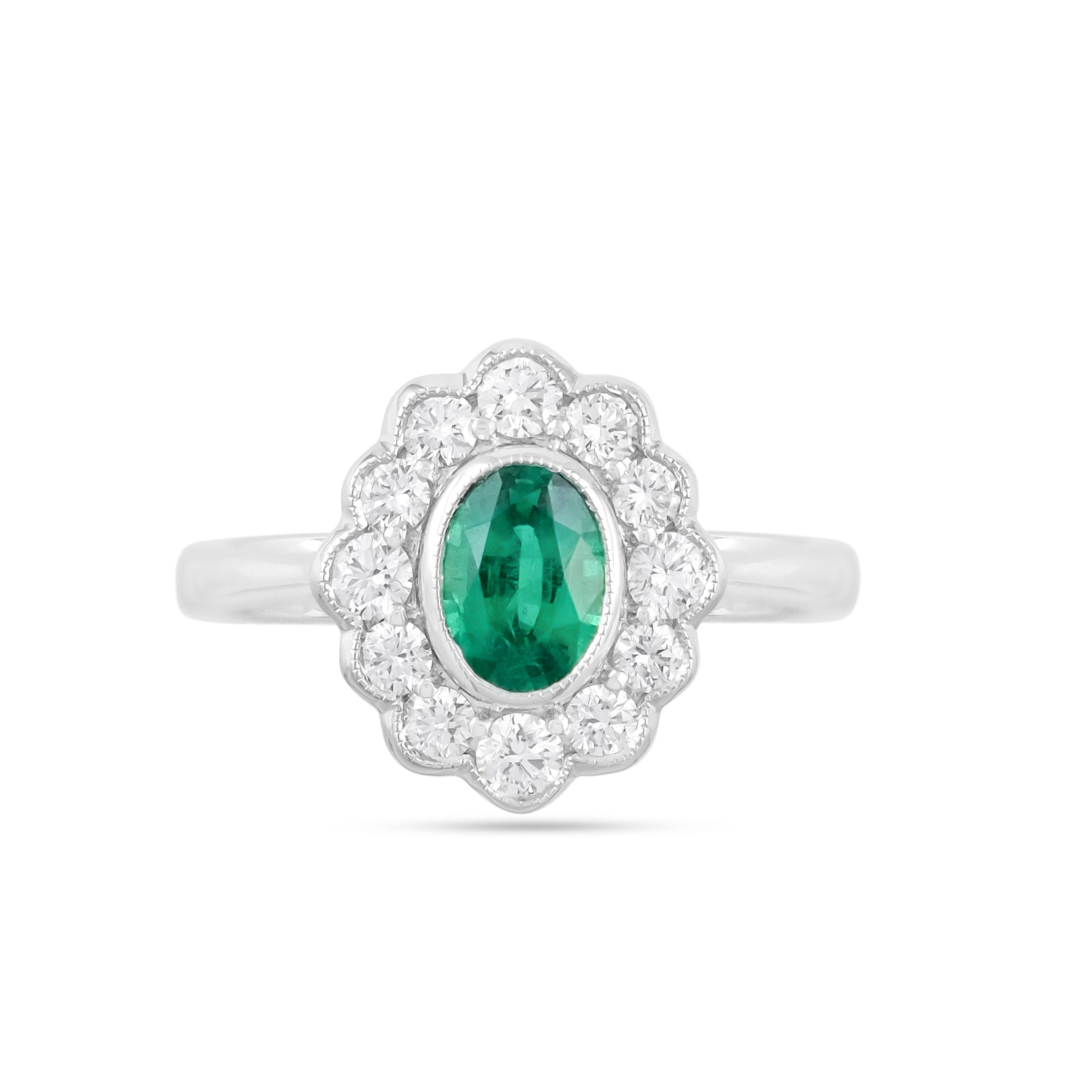 18ct White Gold Emerald and Diamond Cluster Ring