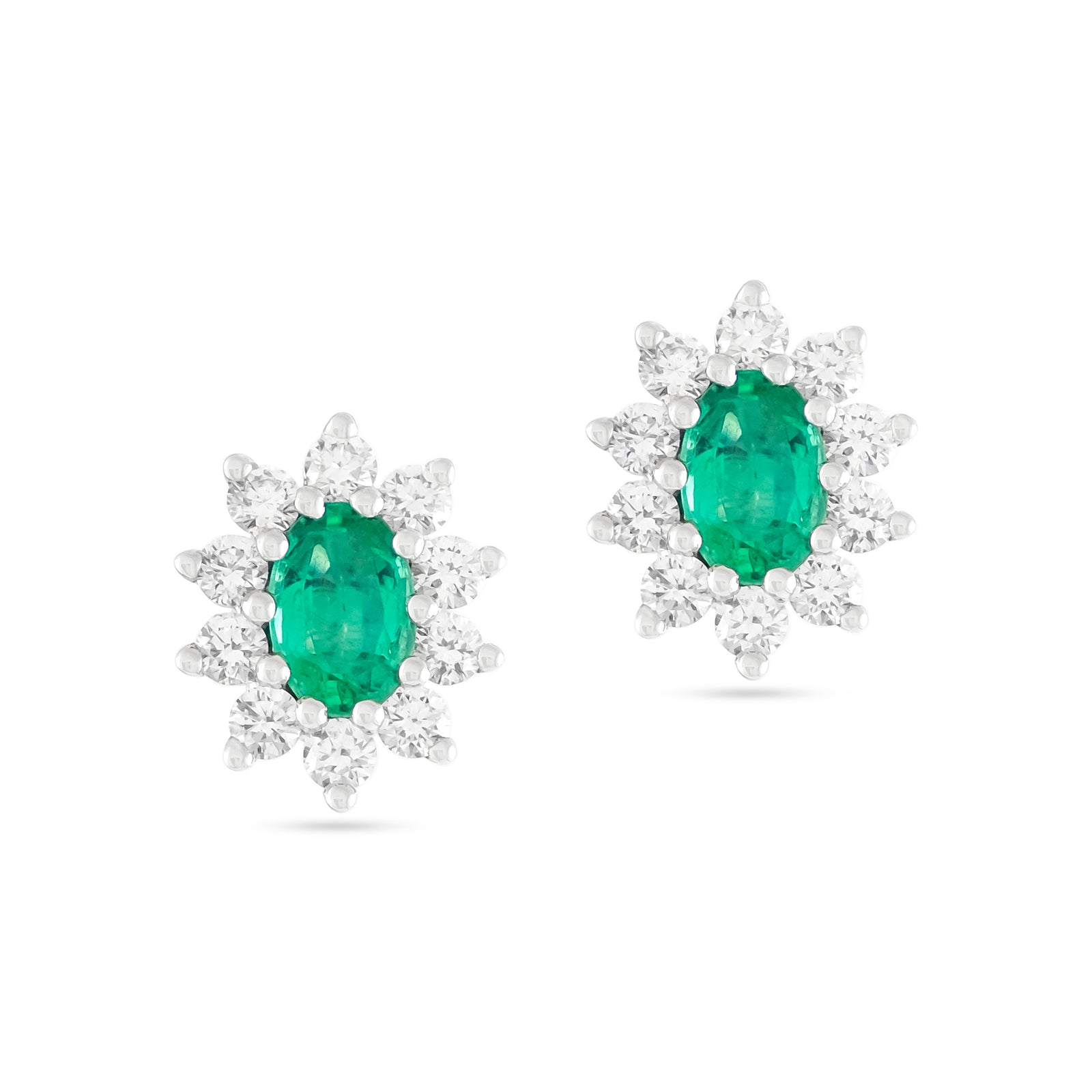 18ct White Gold Emerald and Diamond Stud Earrings