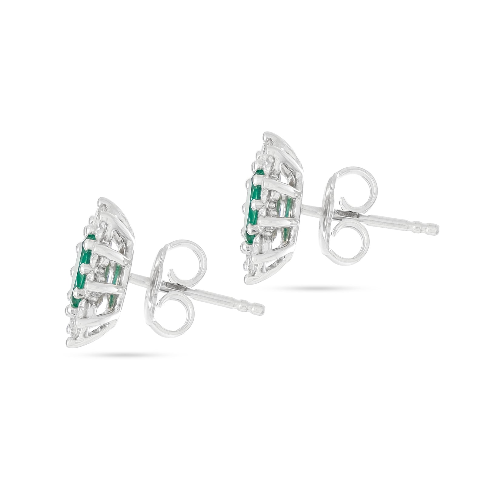 18ct White Gold Emerald and Diamond Stud Earrings