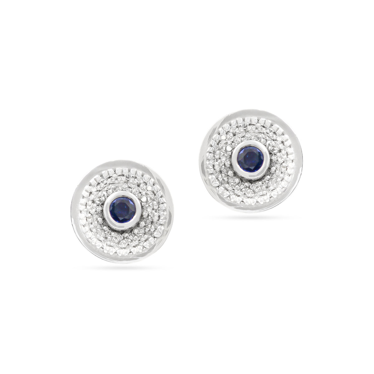 18ct White Gold Sapphire and Diamond Disc Stud Earrings