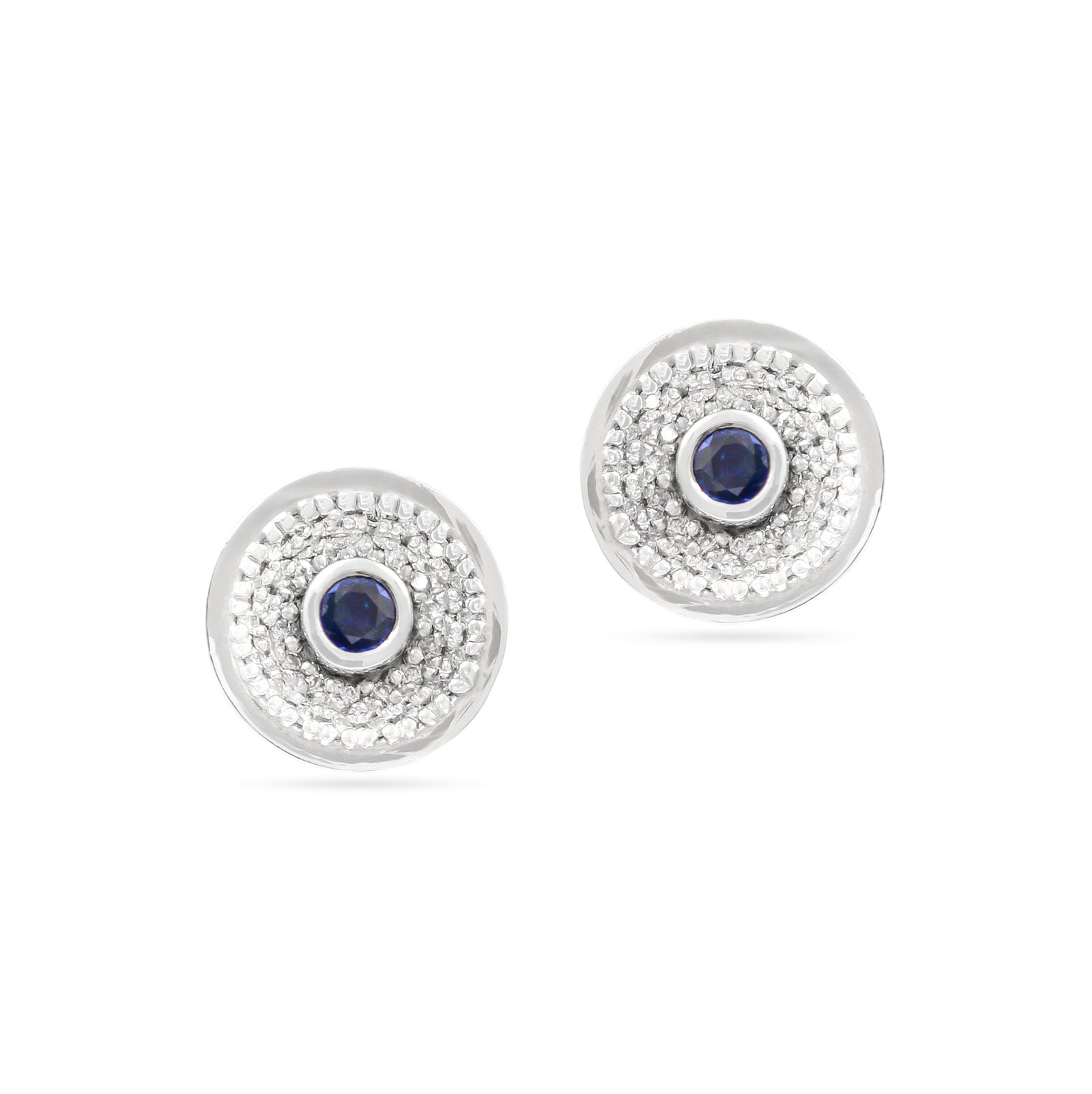 18ct White Gold Sapphire and Diamond Disc Stud Earrings
