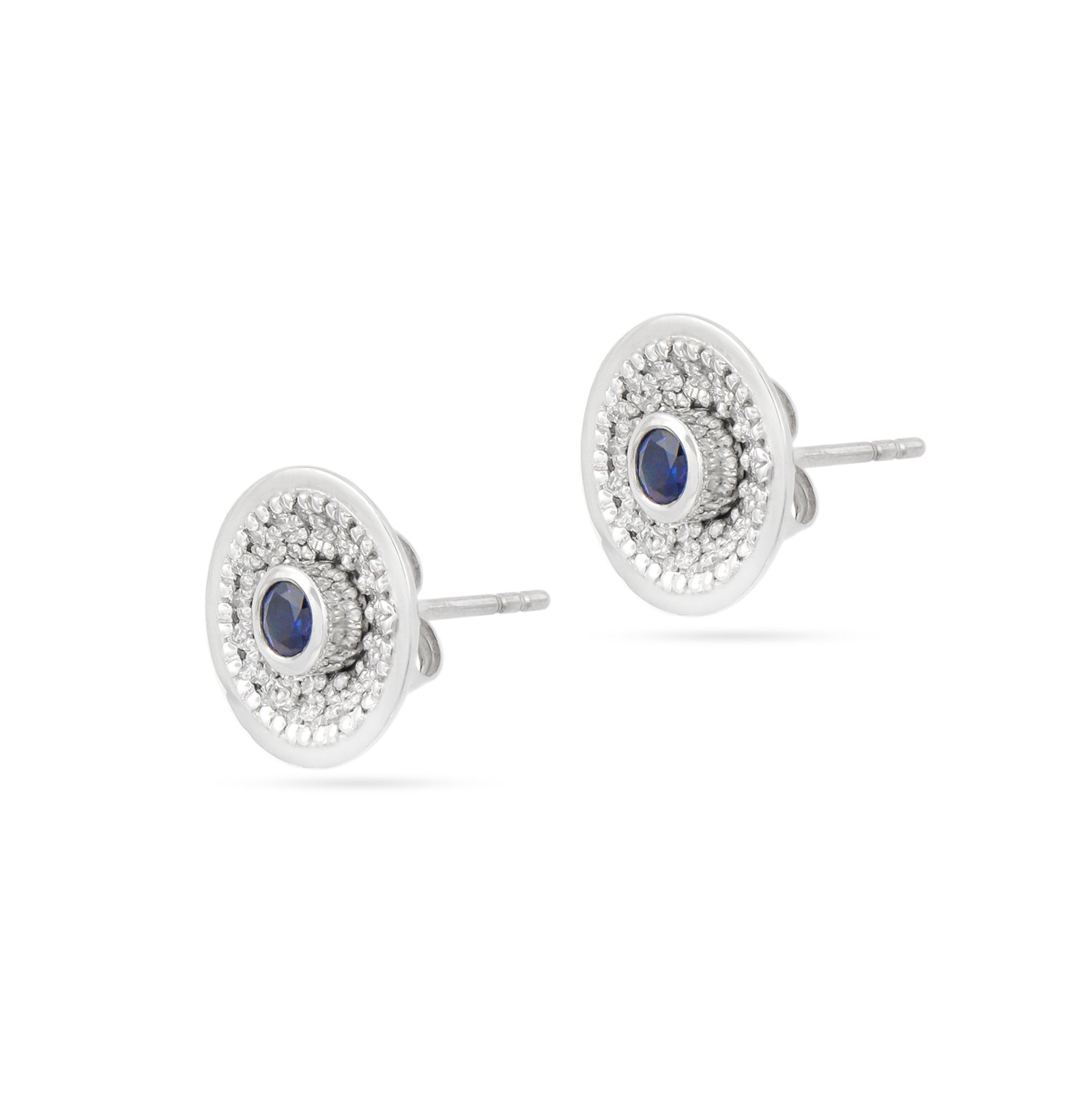 18ct White Gold Sapphire and Diamond Disc Stud Earrings