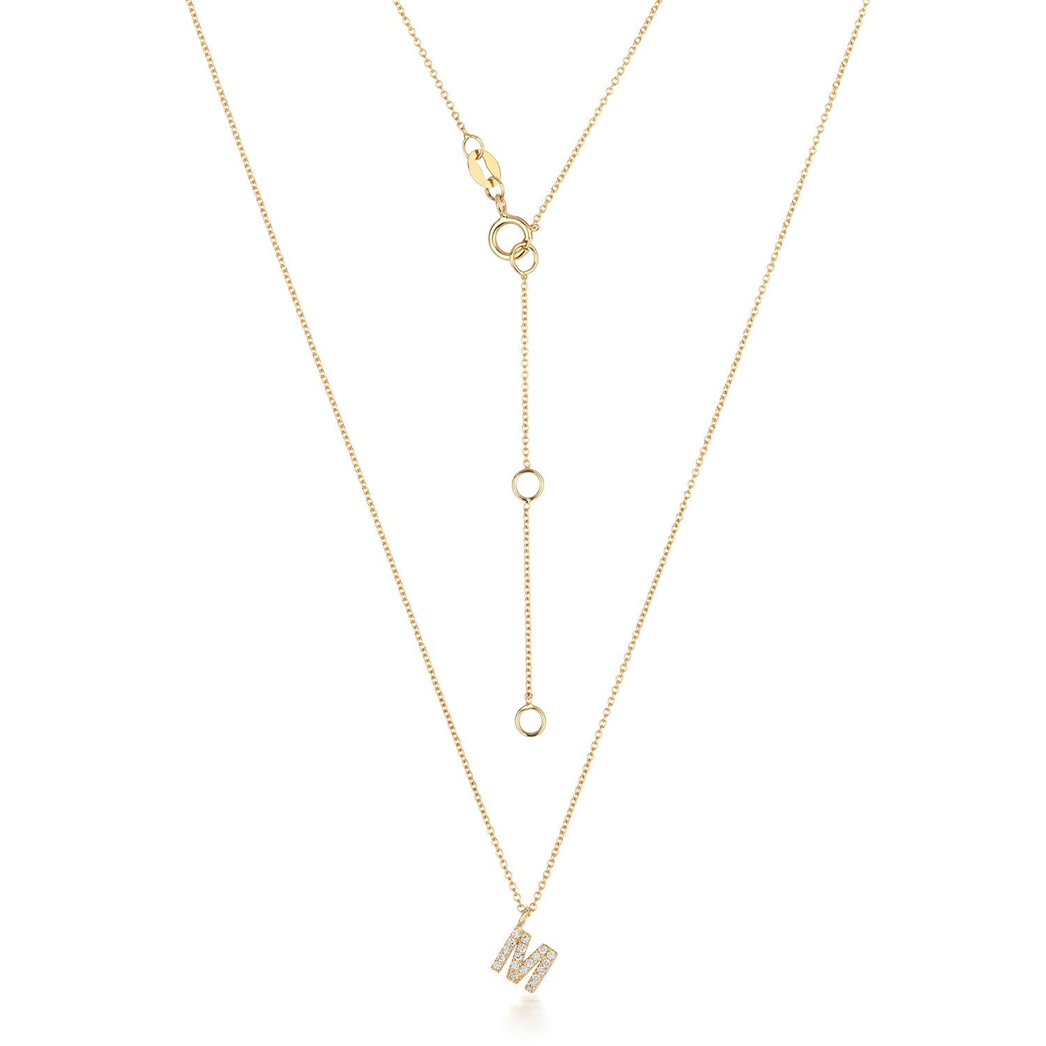18ct Yellow Gold Diamond Letter M Initial Pendant
