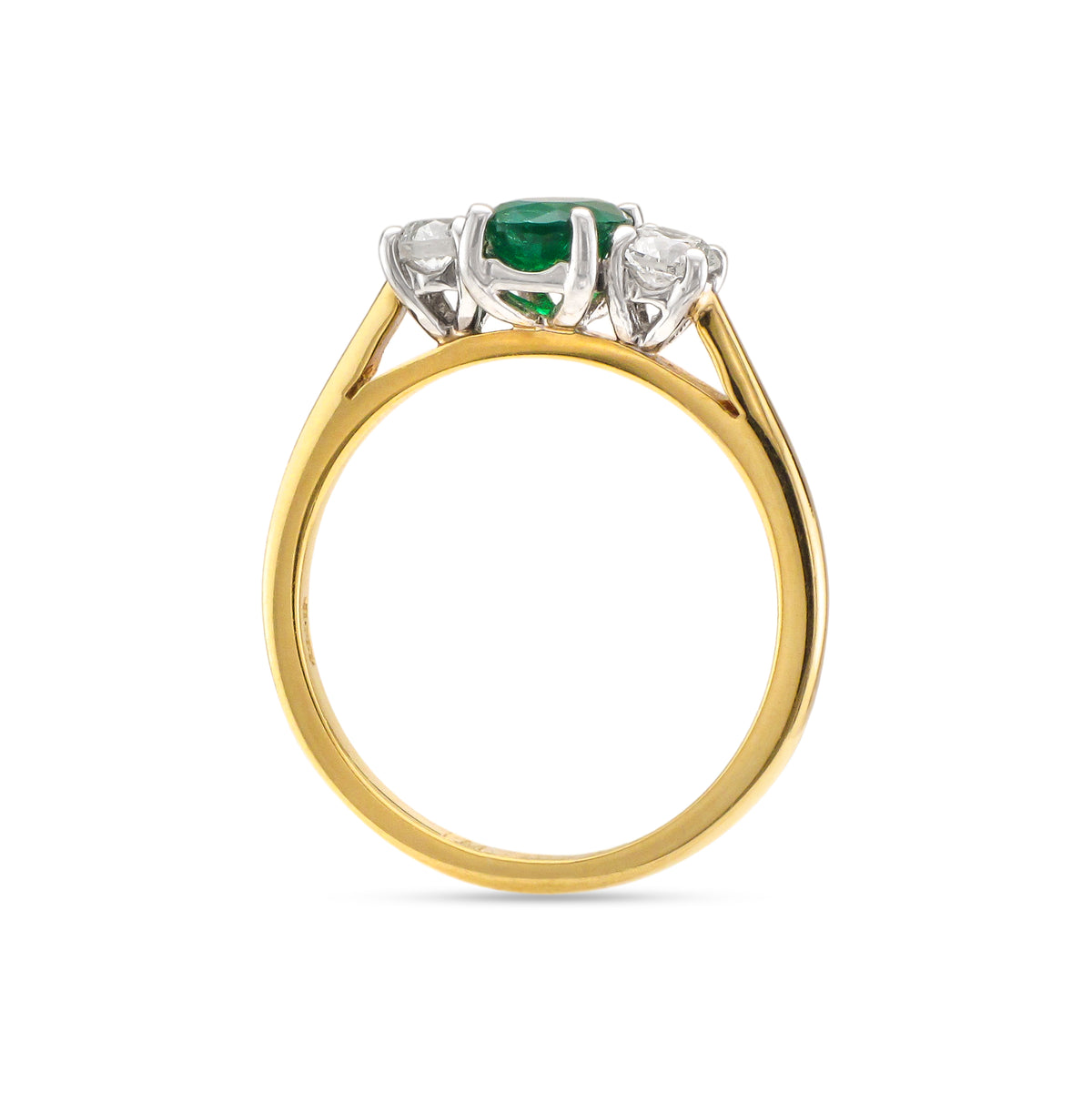 18ct Yellow Gold Emerald and Diamond Three Stone Ring
