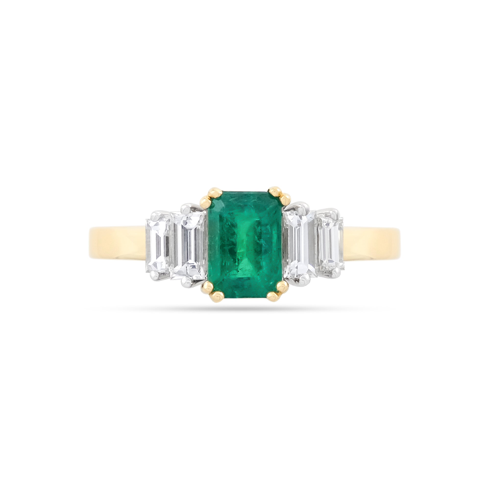 18ct Yellow Gold Five Stone Emerald & Diamond Ring