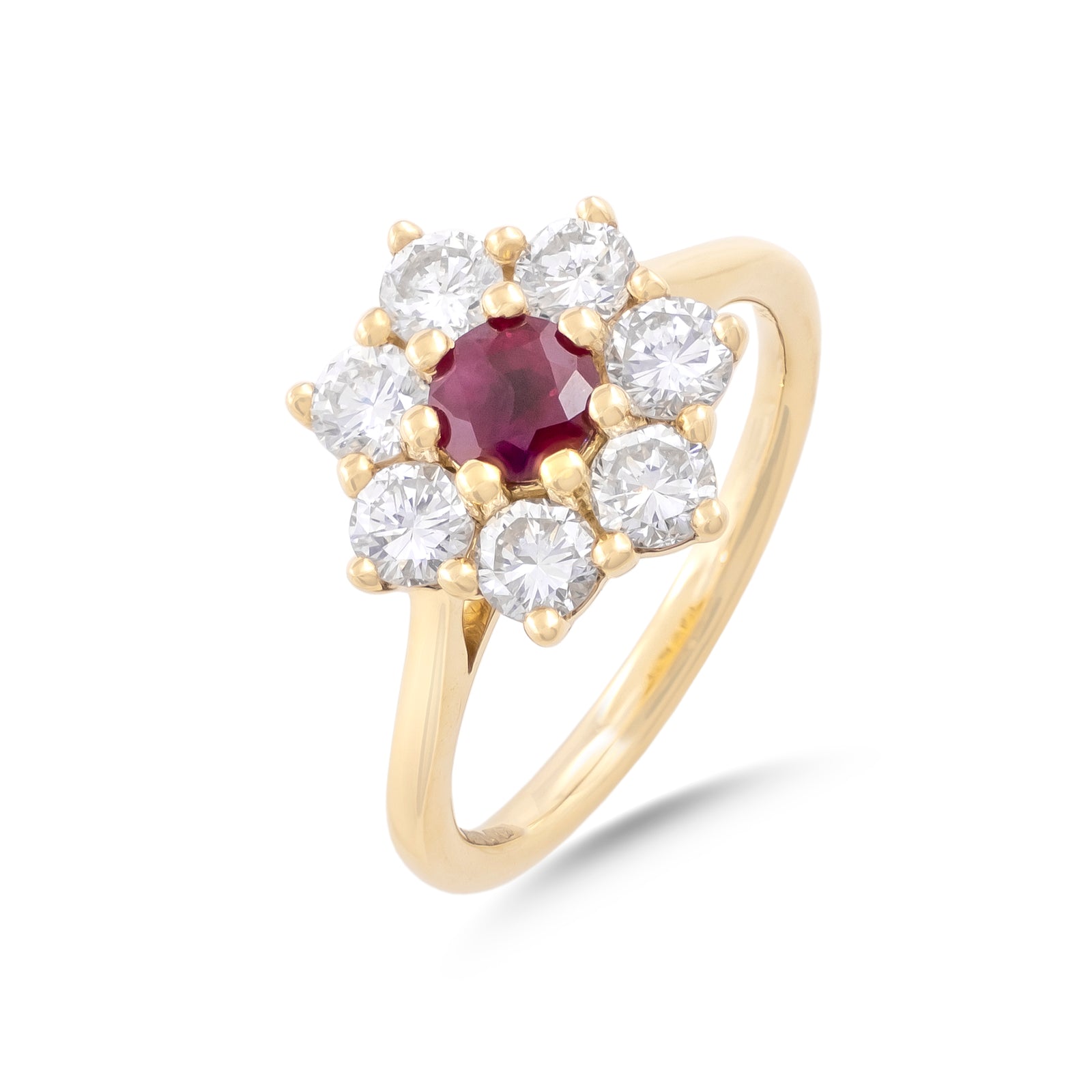 18ct Yellow Gold Ruby and Diamond Cluster Ring