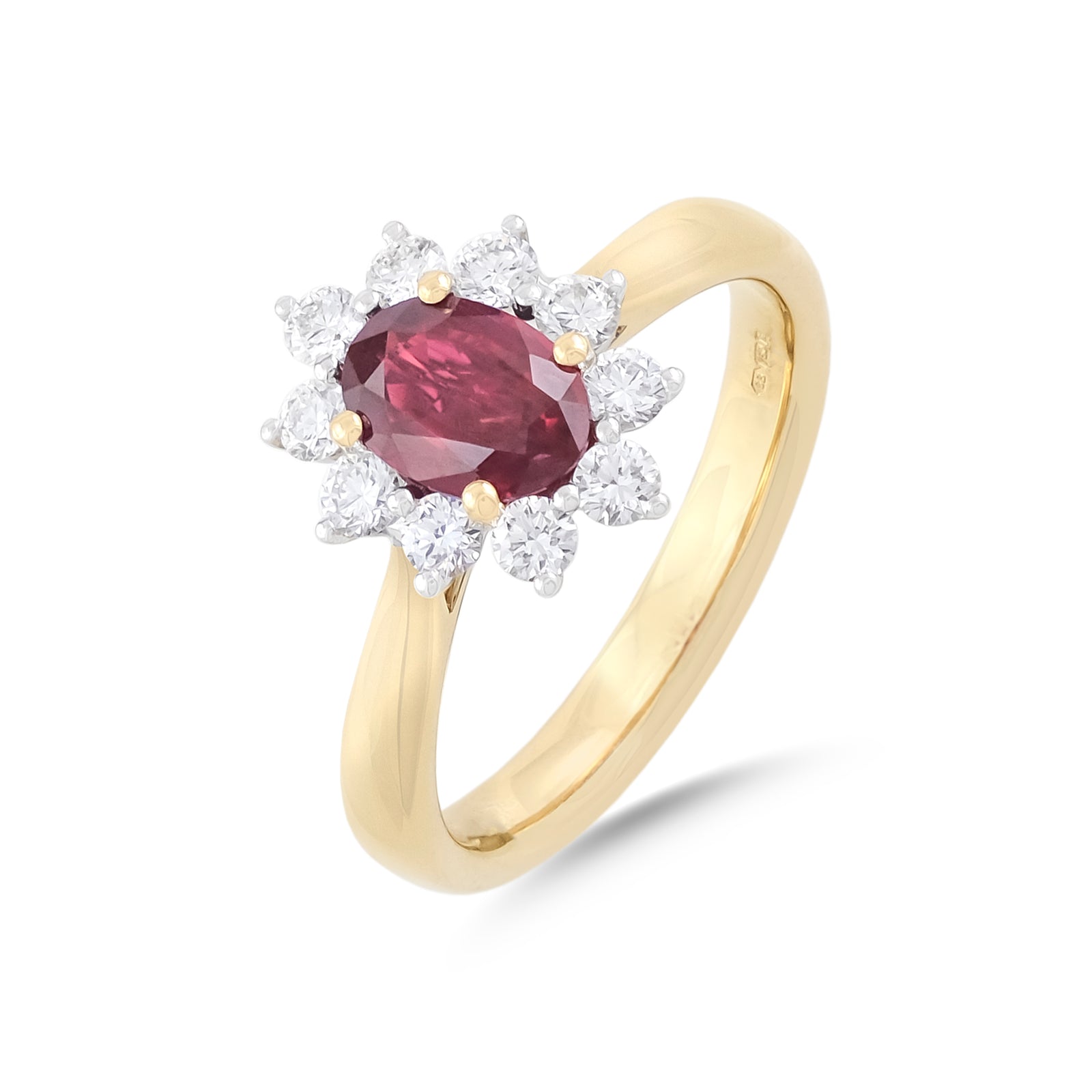 18ct Yellow Gold Ruby and Diamond Cluster Ring
