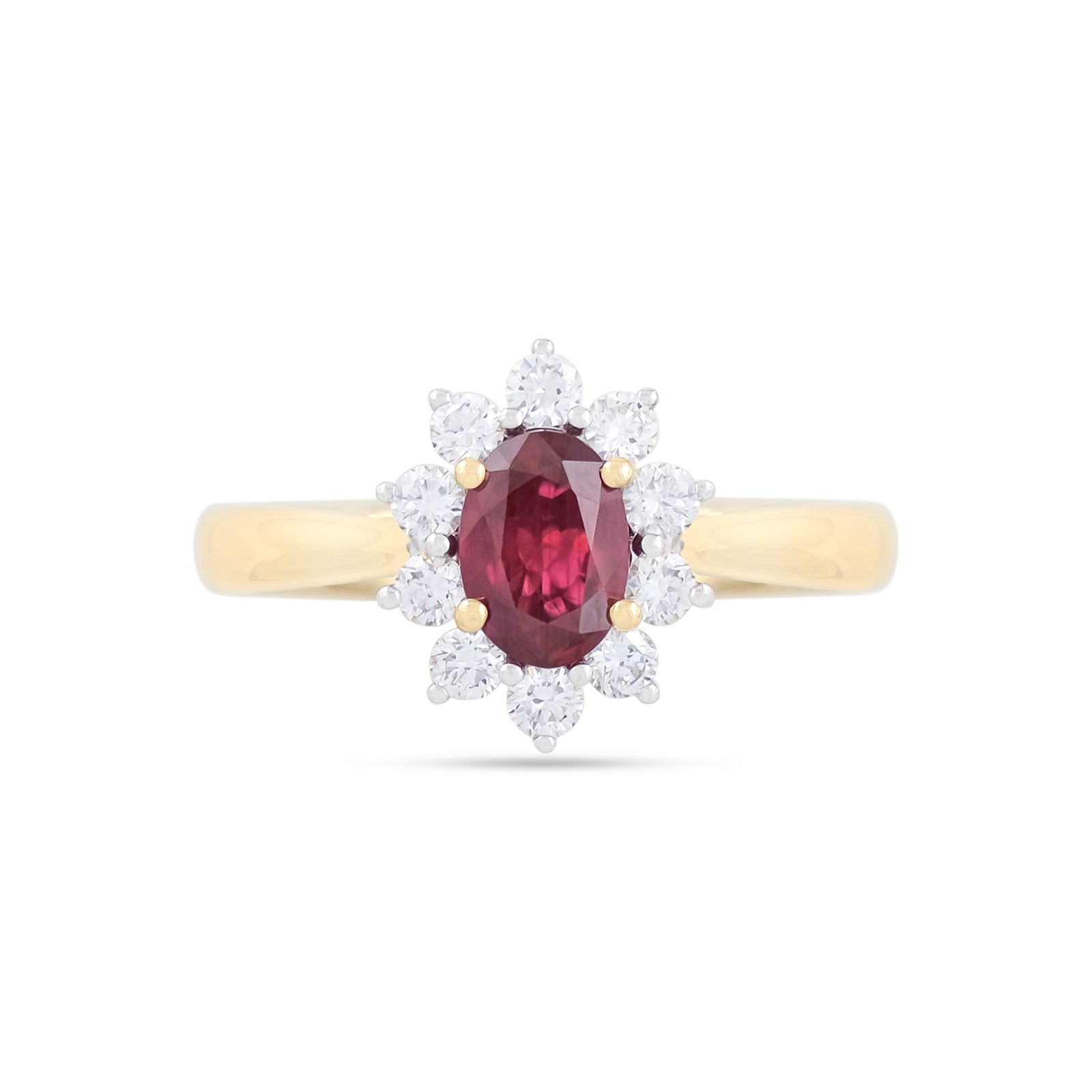 18ct Yellow Gold Ruby and Diamond Cluster Ring