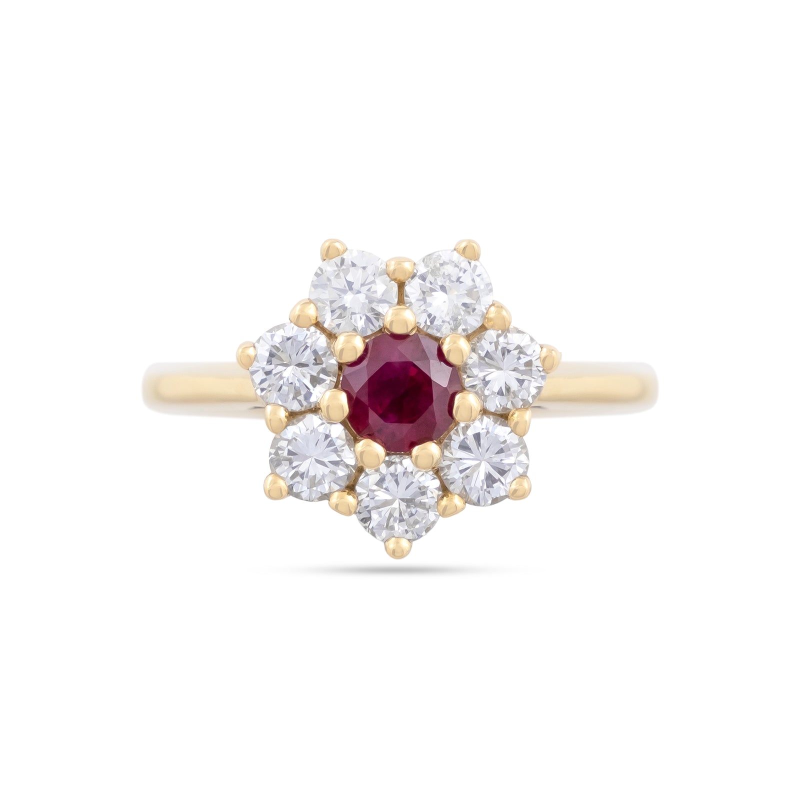 18ct Yellow Gold Ruby and Diamond Cluster Ring