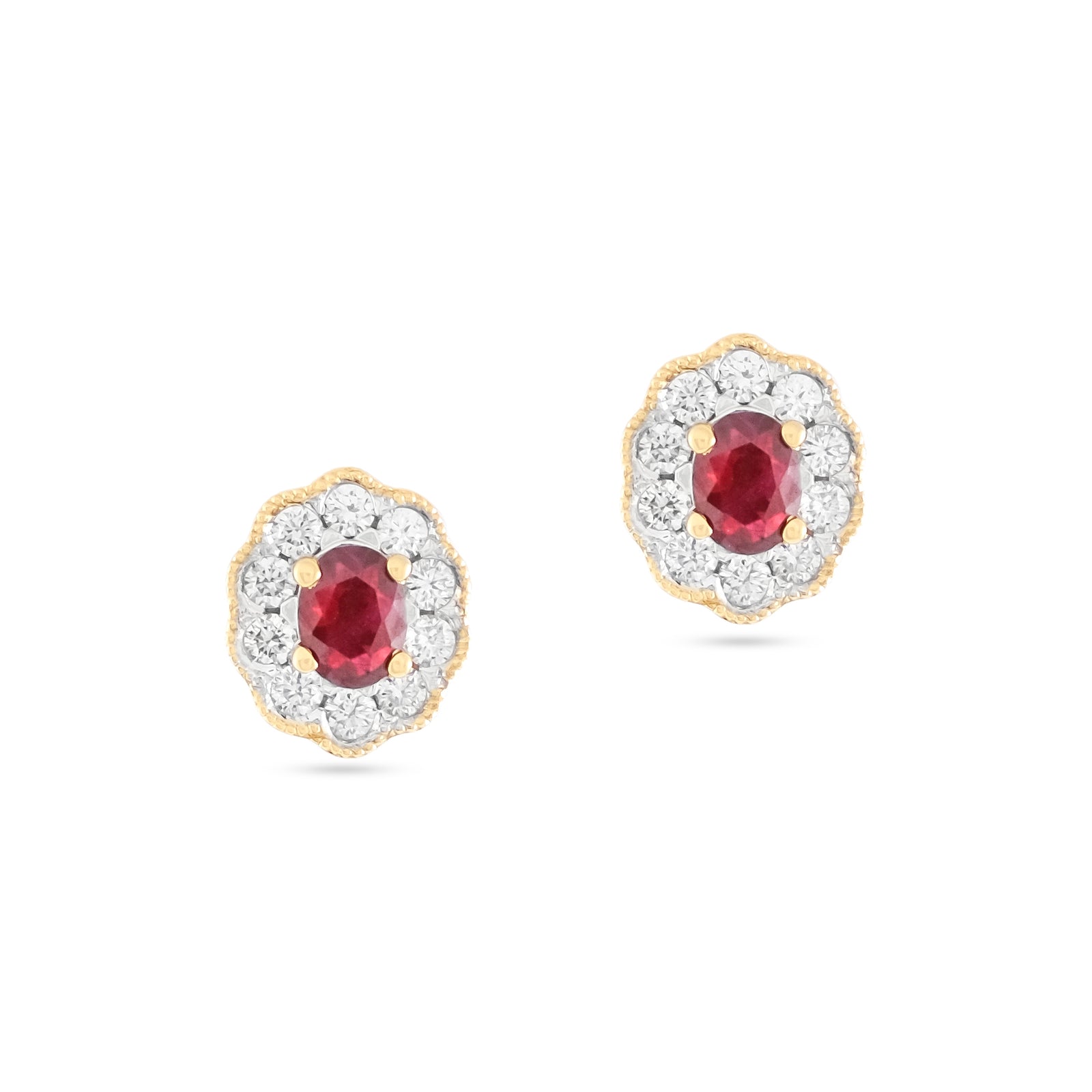 18ct Yellow Gold Ruby and Diamond Stud Earrings
