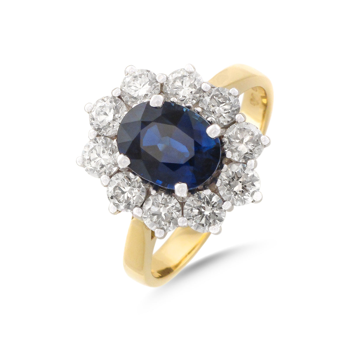 18ct Yellow Gold Sapphire and Diamond Cluster Ring