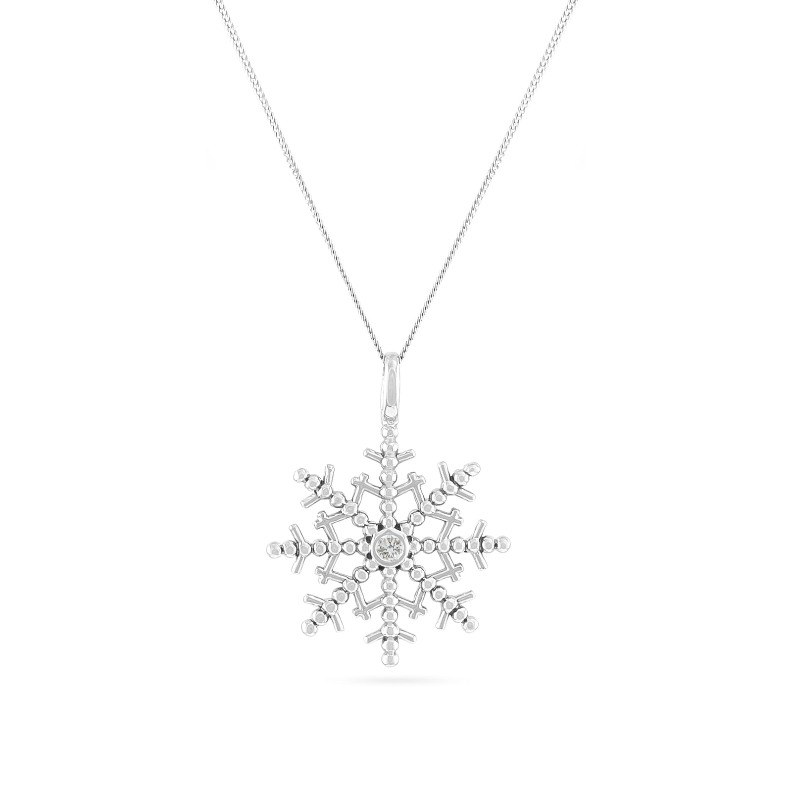 9ct White Gold Diamond Snowflake Pendant