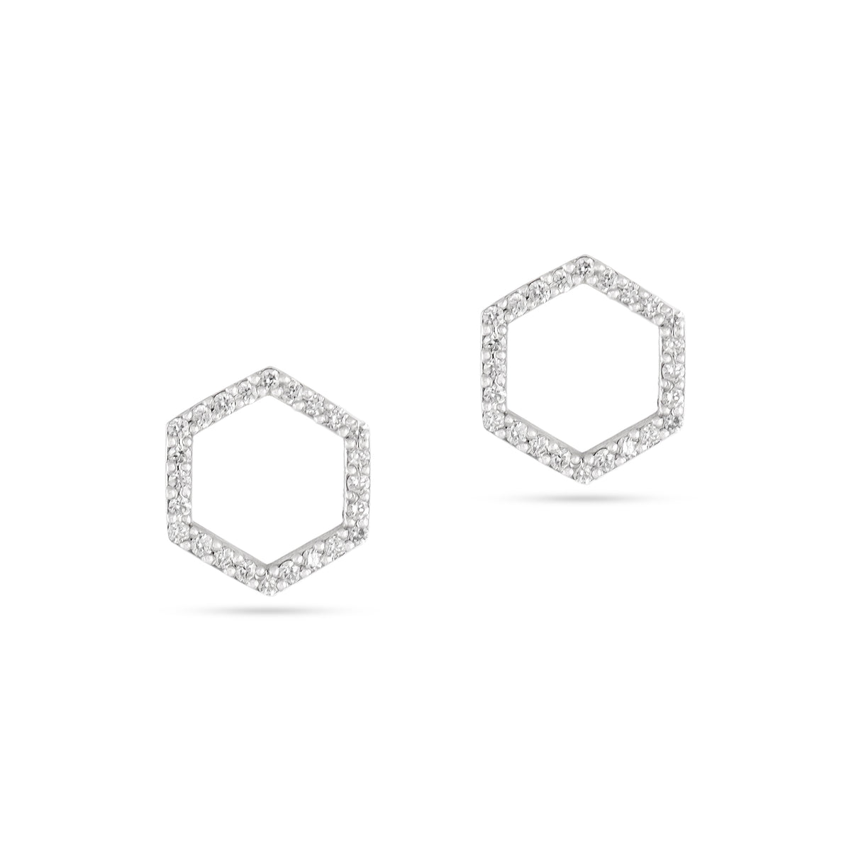 9ct White Gold Hexagonal Diamond Stud Earrings