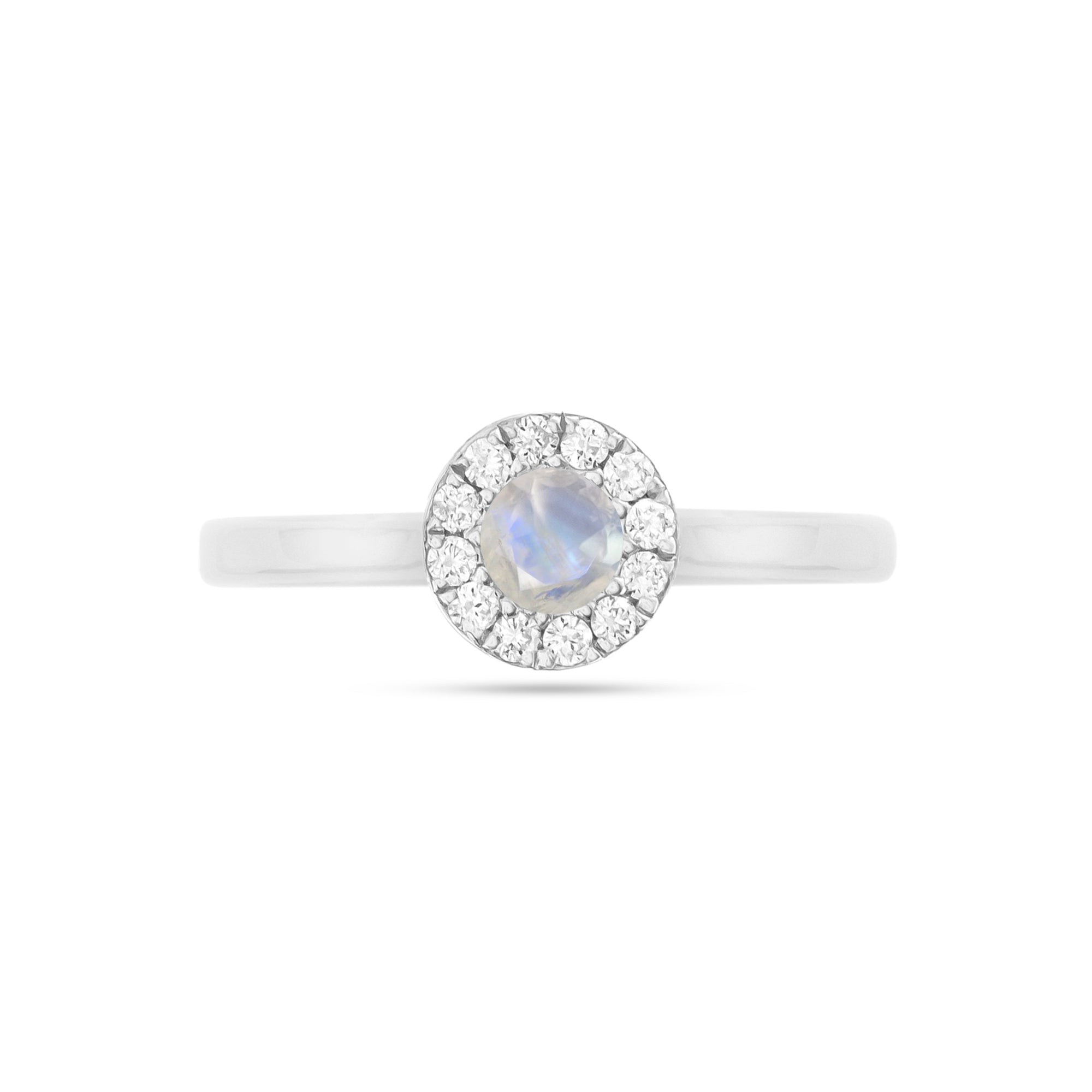 9ct White Gold Moonstone and Diamond Halo Ring