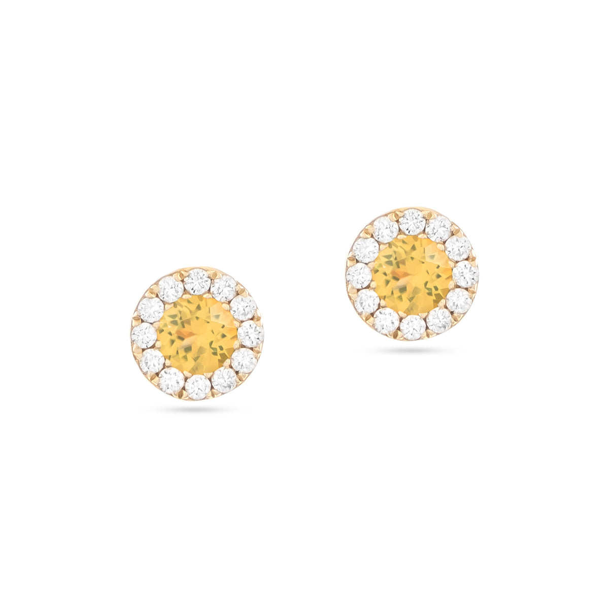 9ct Yellow Gold Citrine and Diamond Halo Stud Earrings