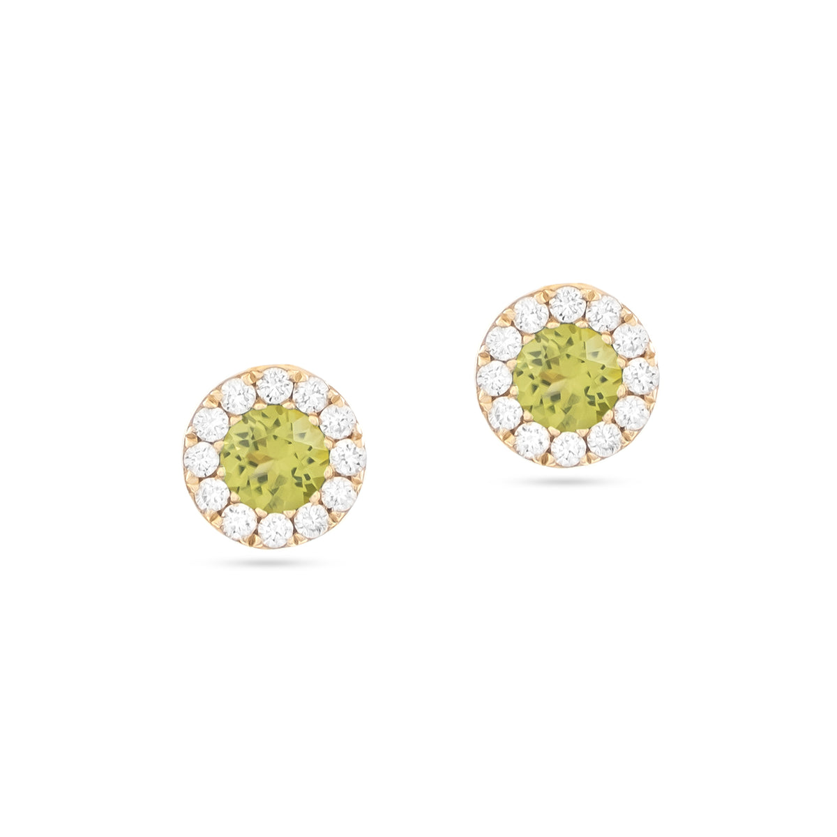 9ct Yellow Gold Peridot and Diamond Halo Stud Earrings