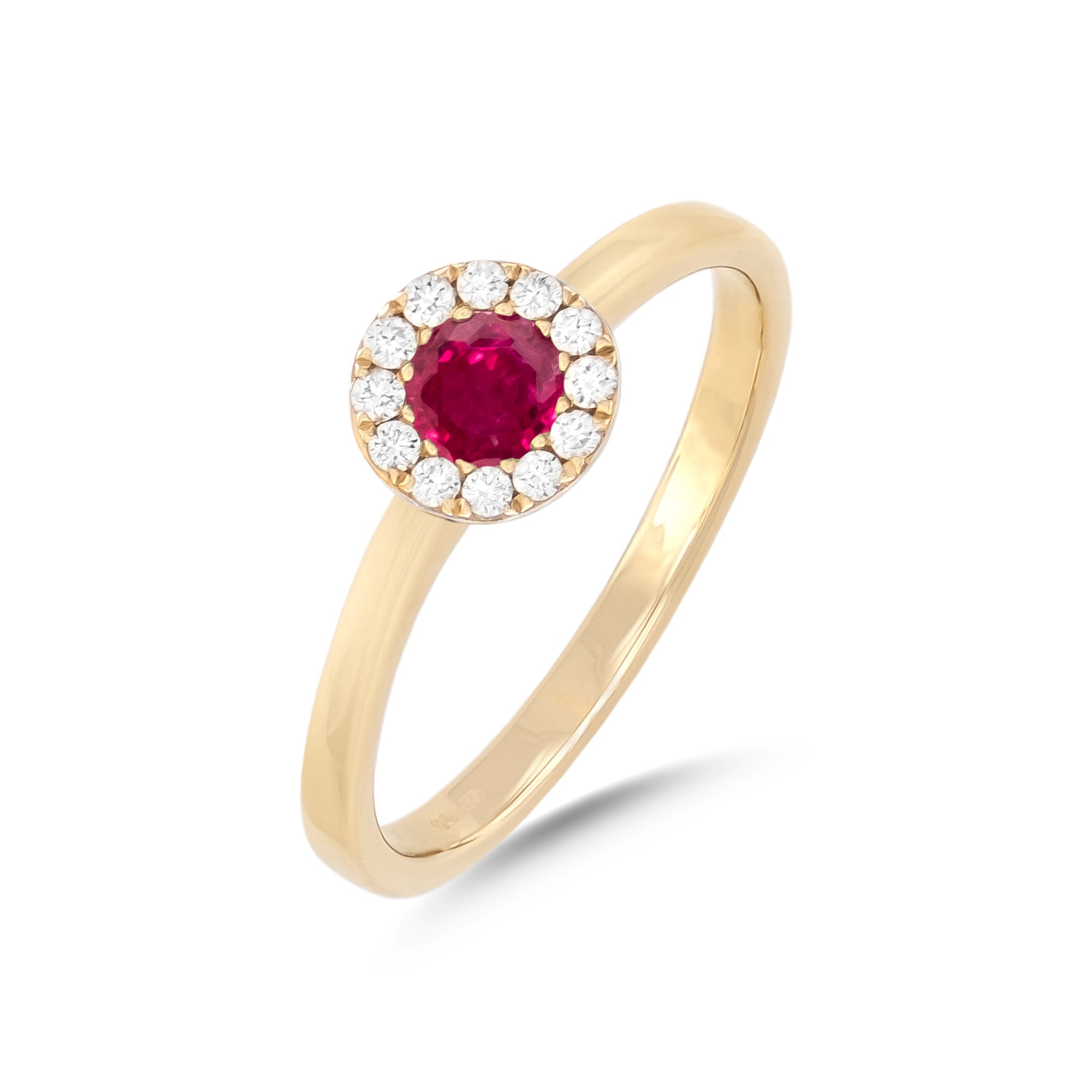 9ct Yellow Gold Ruby and Diamond Halo Ring