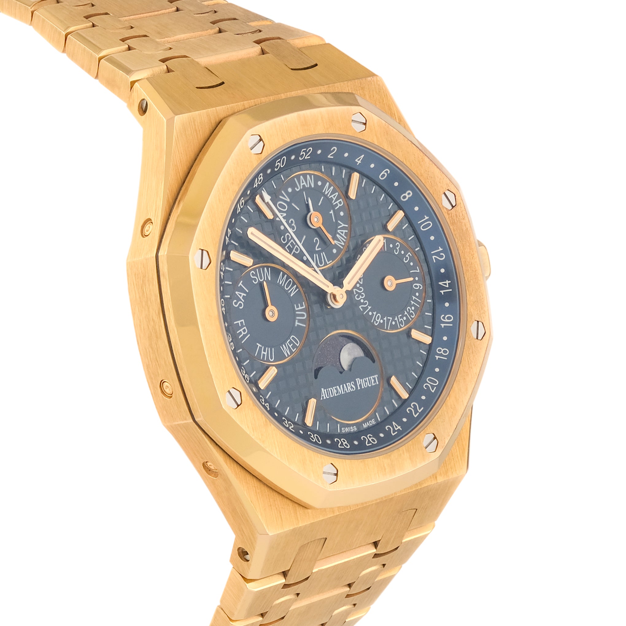 Audemars Piguet Royal Oak Perpetual Calendar Rose Gold Blue Dial Moonphase 26574OR.OO.1220OR.02 Box and Papers Mint Condition Preowned