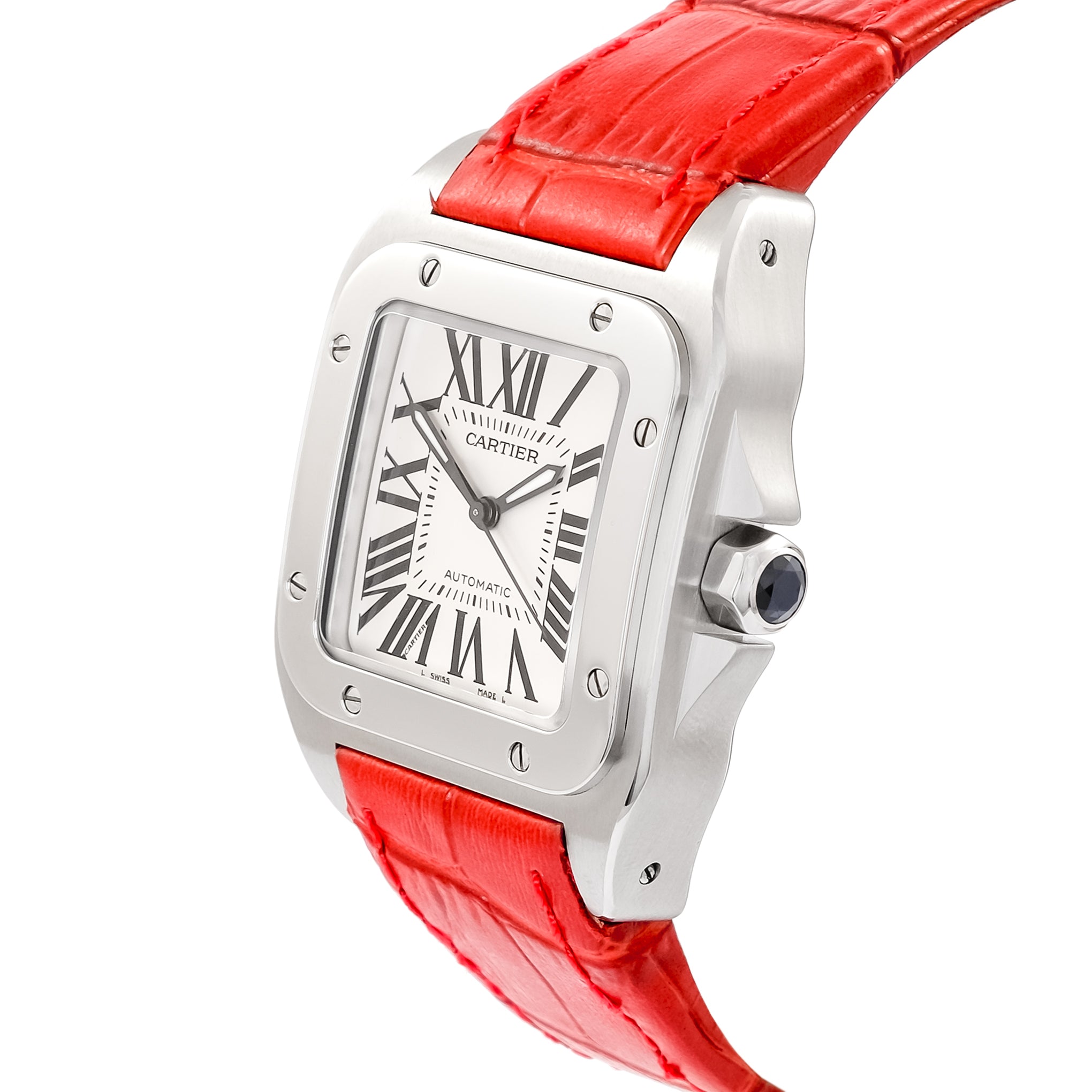 Cartier santos 100 red strap Clearance