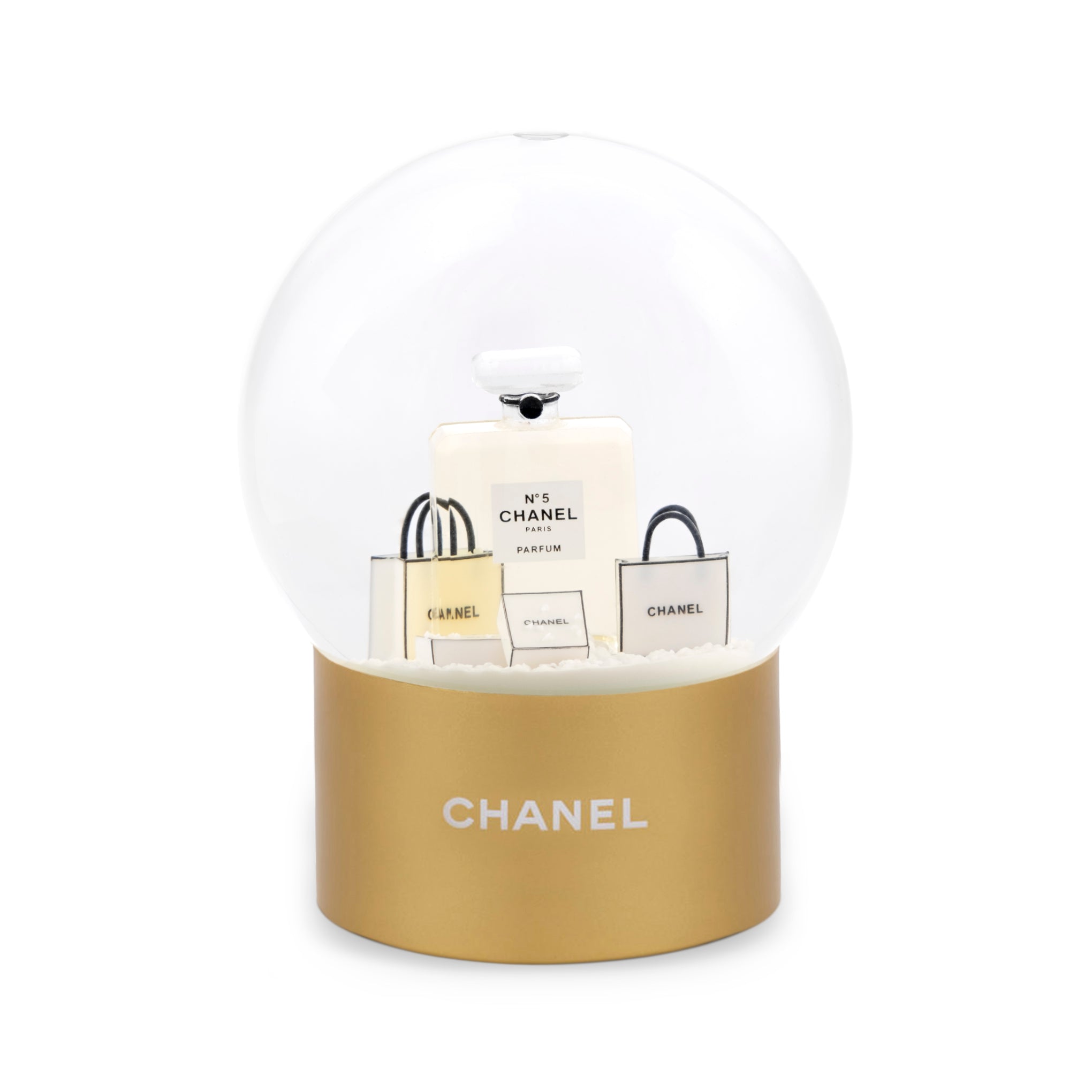 Chanel, Number 5 Perfume and Shopping Bag Red Snow Globe