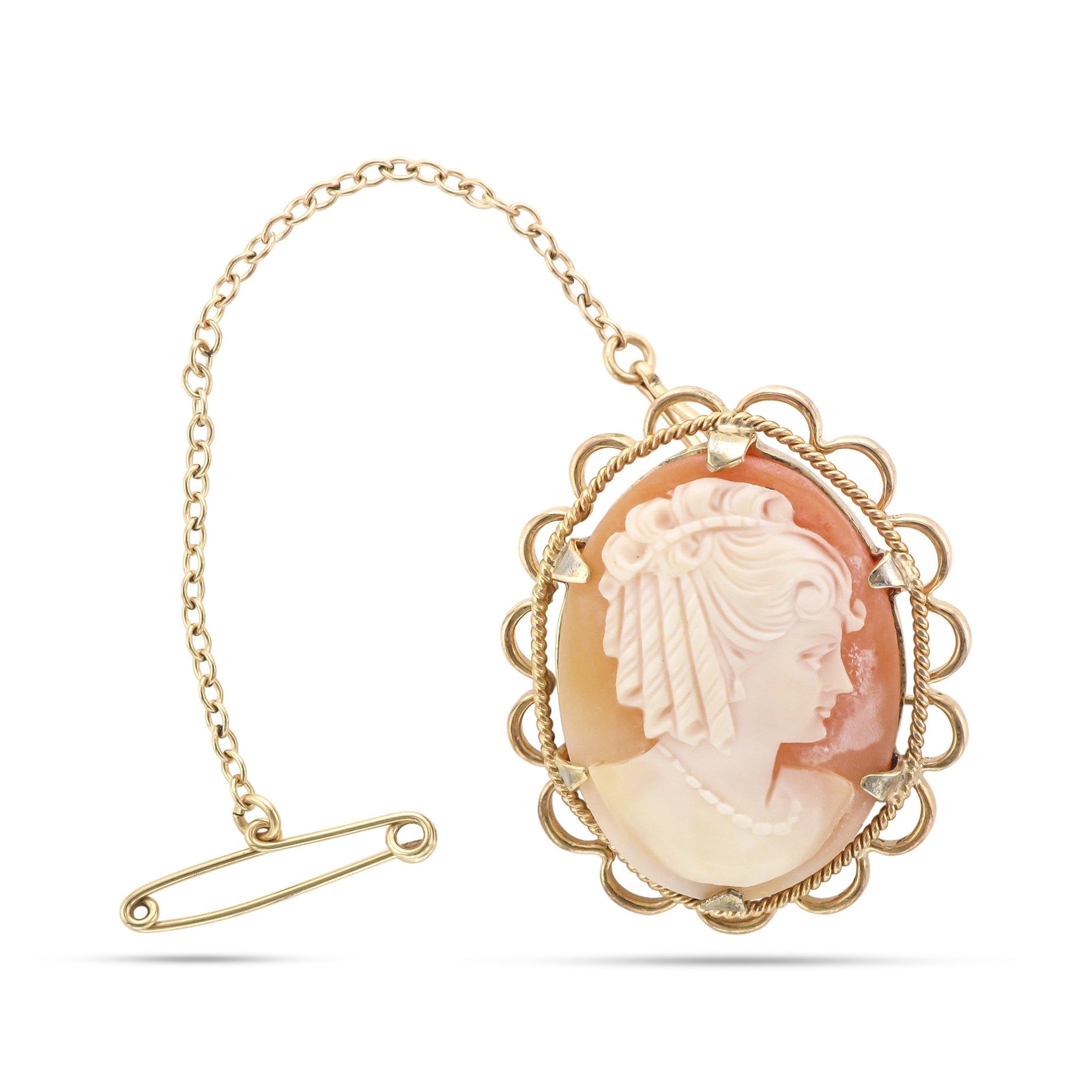 Vintage 9ct Yellow Gold Cameo Portrait Brooch