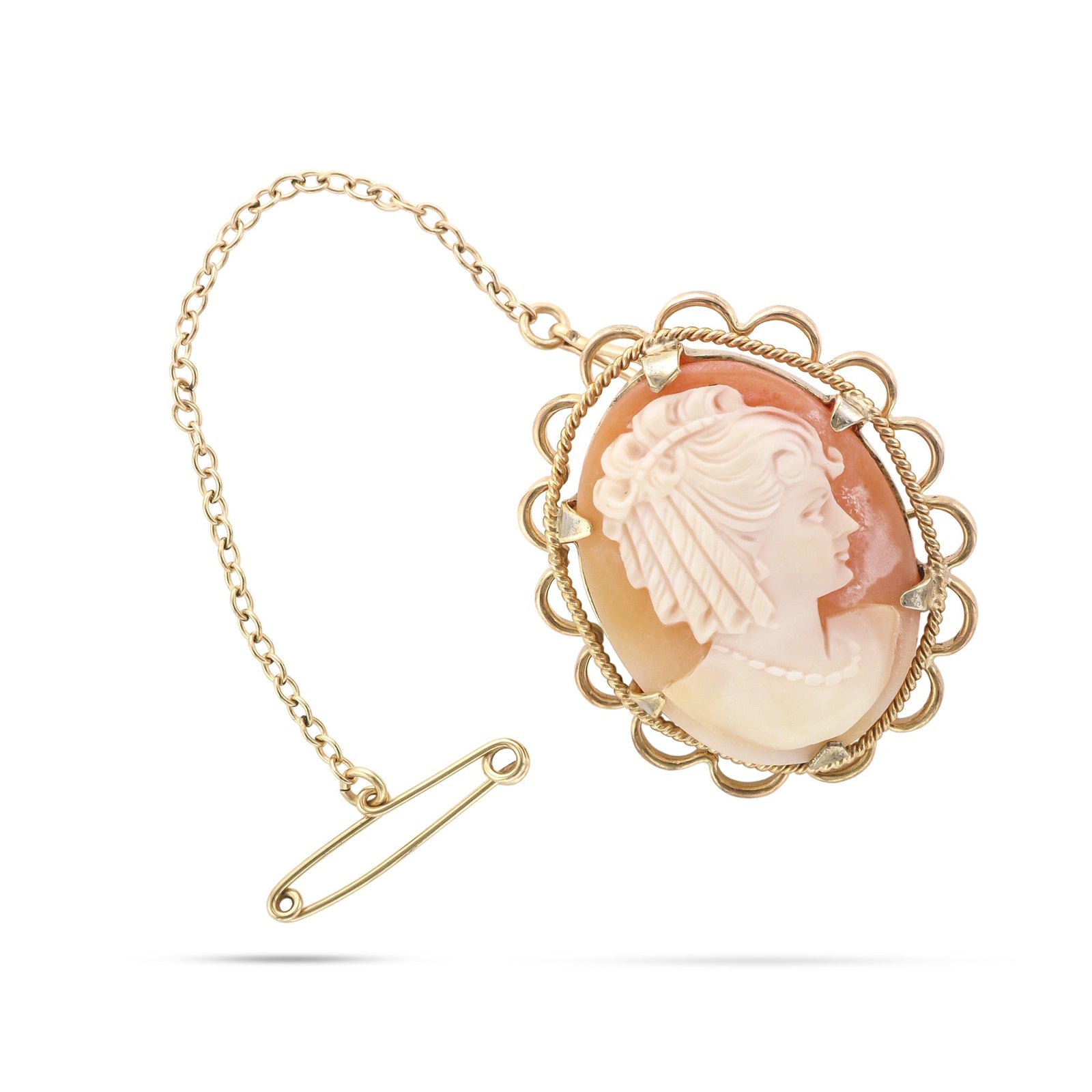 Vintage 9ct Yellow Gold Cameo Portrait Brooch