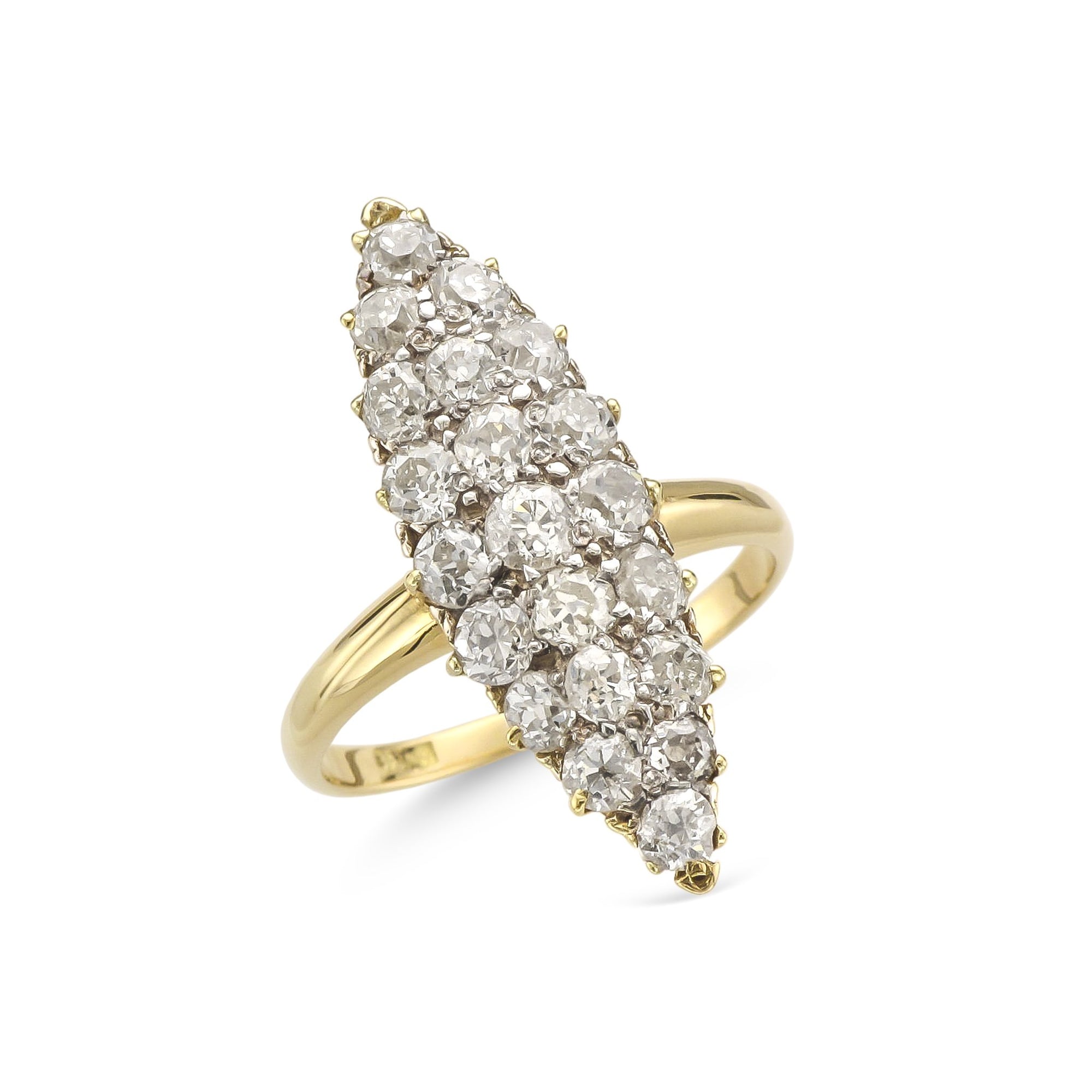 Vintage 18ct Yellow Gold Marquise Shape Diamond Cluster Ring