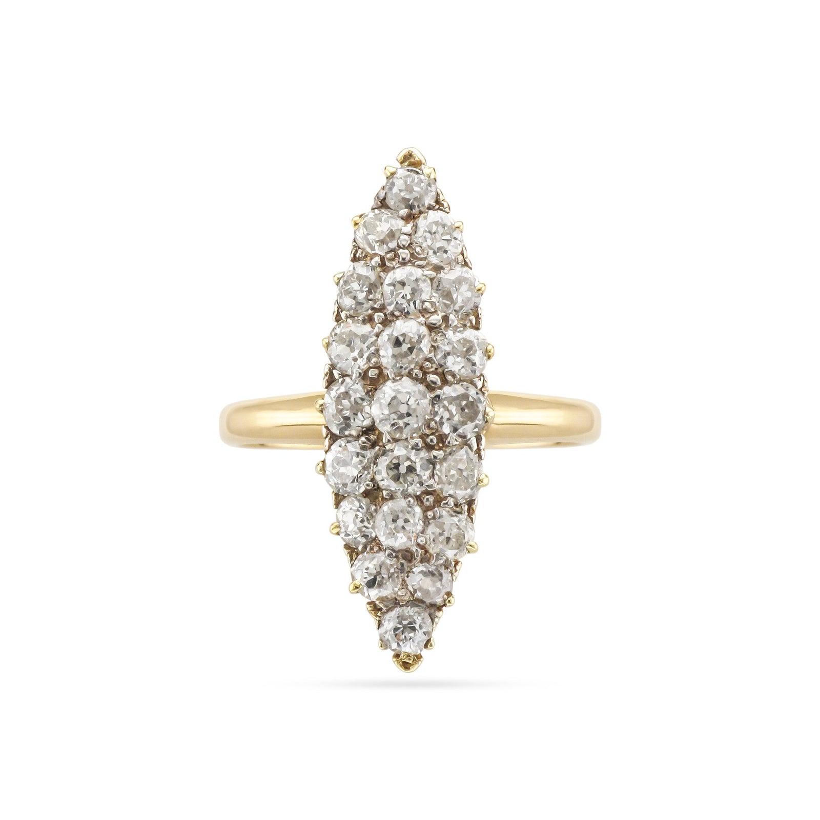 Vintage 18ct Yellow Gold Marquise Shape Diamond Cluster Ring