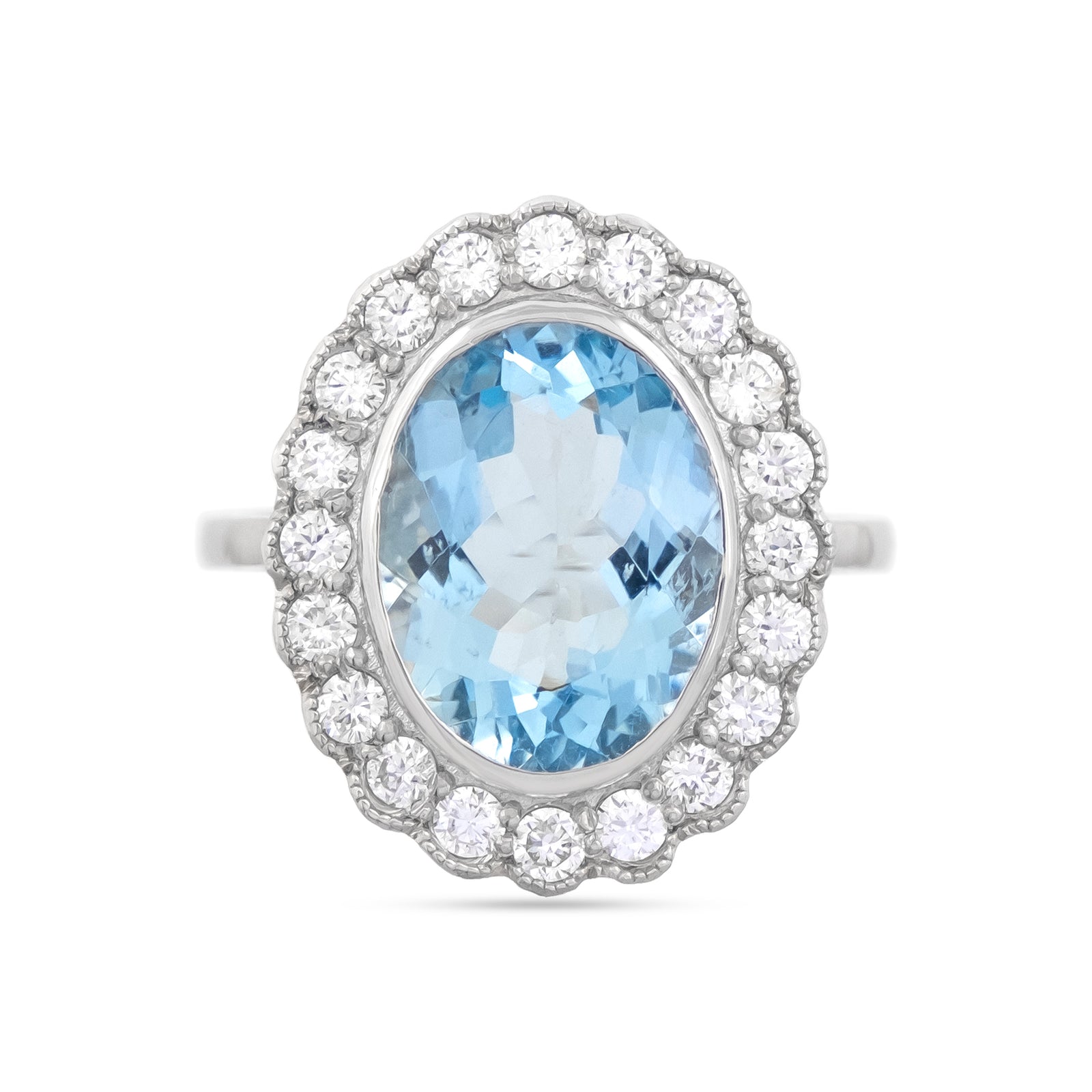 Platinum Aquamarine & Diamond Cluster Ring
