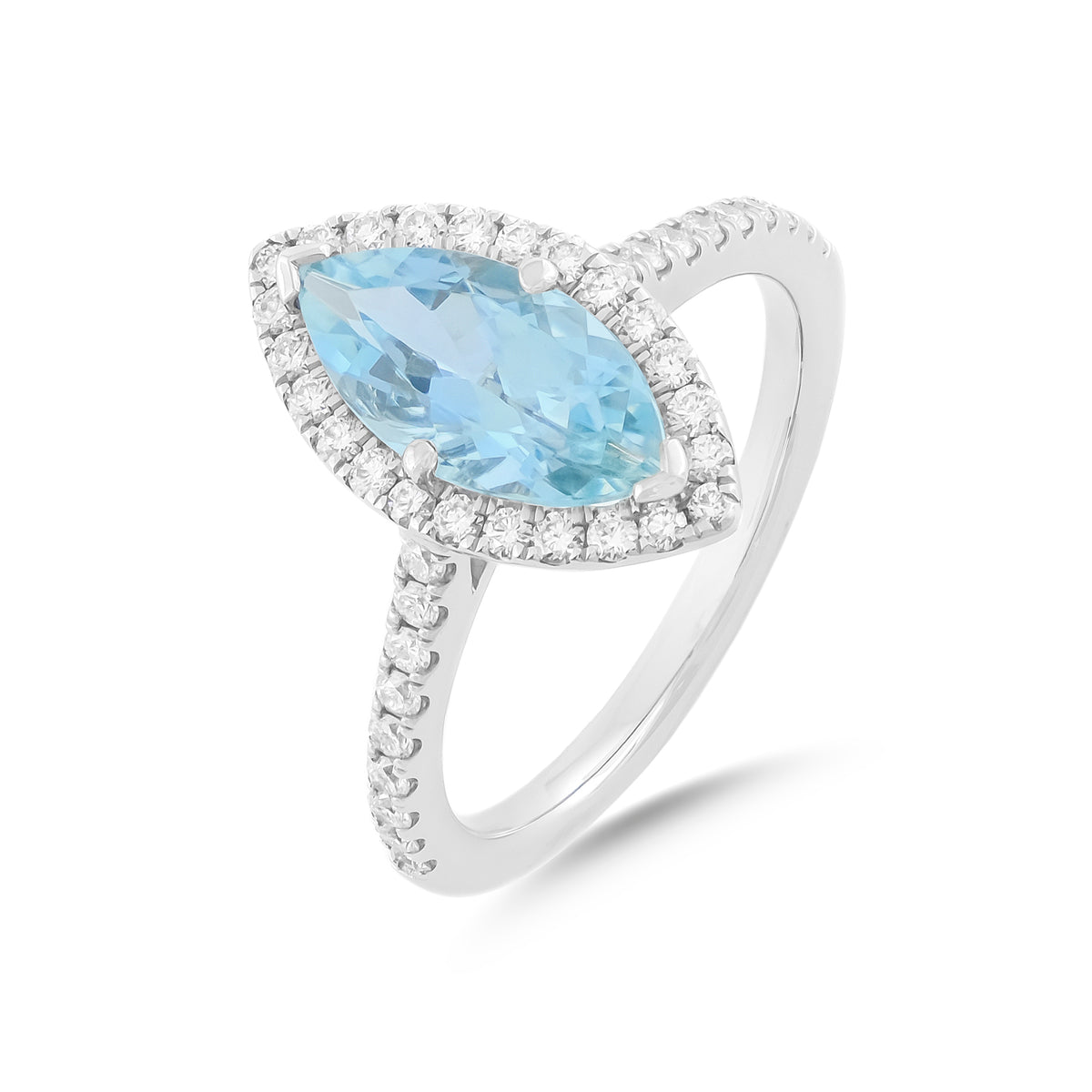 Platinum Aquamarine and Diamond Marquise Ring