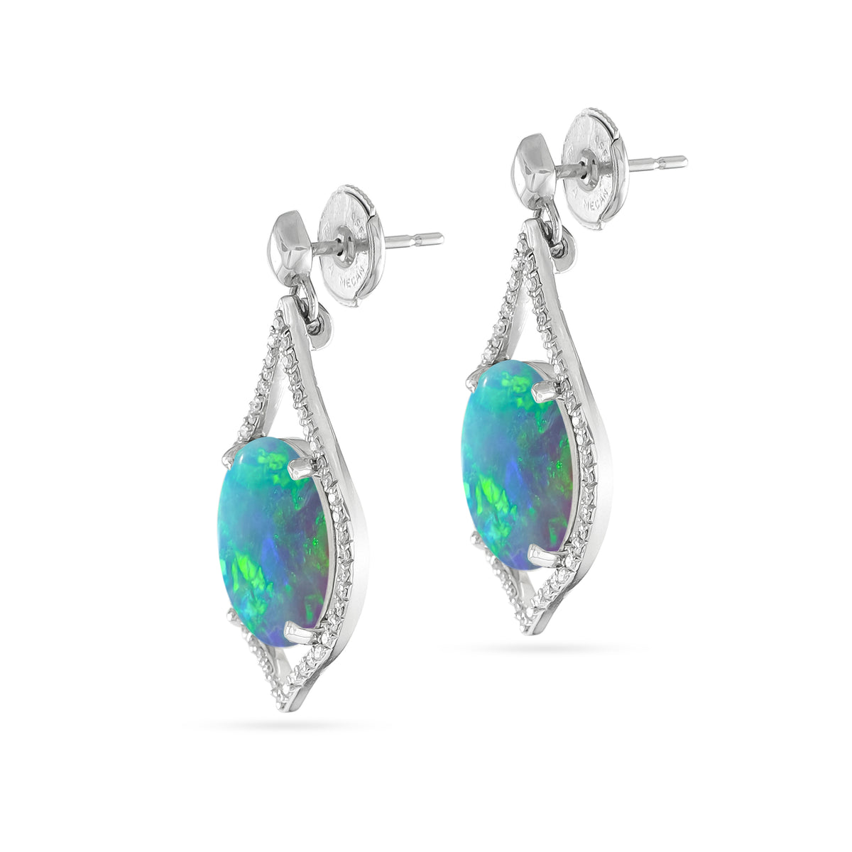 Platinum Opal and Diamond Teardrop Drop Earrings
