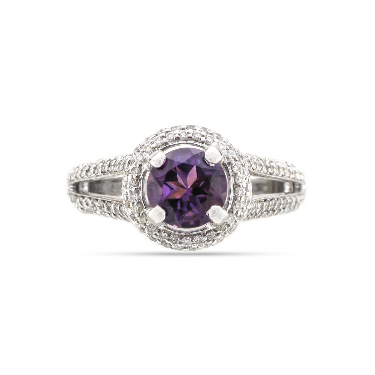 Vintage 18ct White Gold Amethyst and Diamond Ring