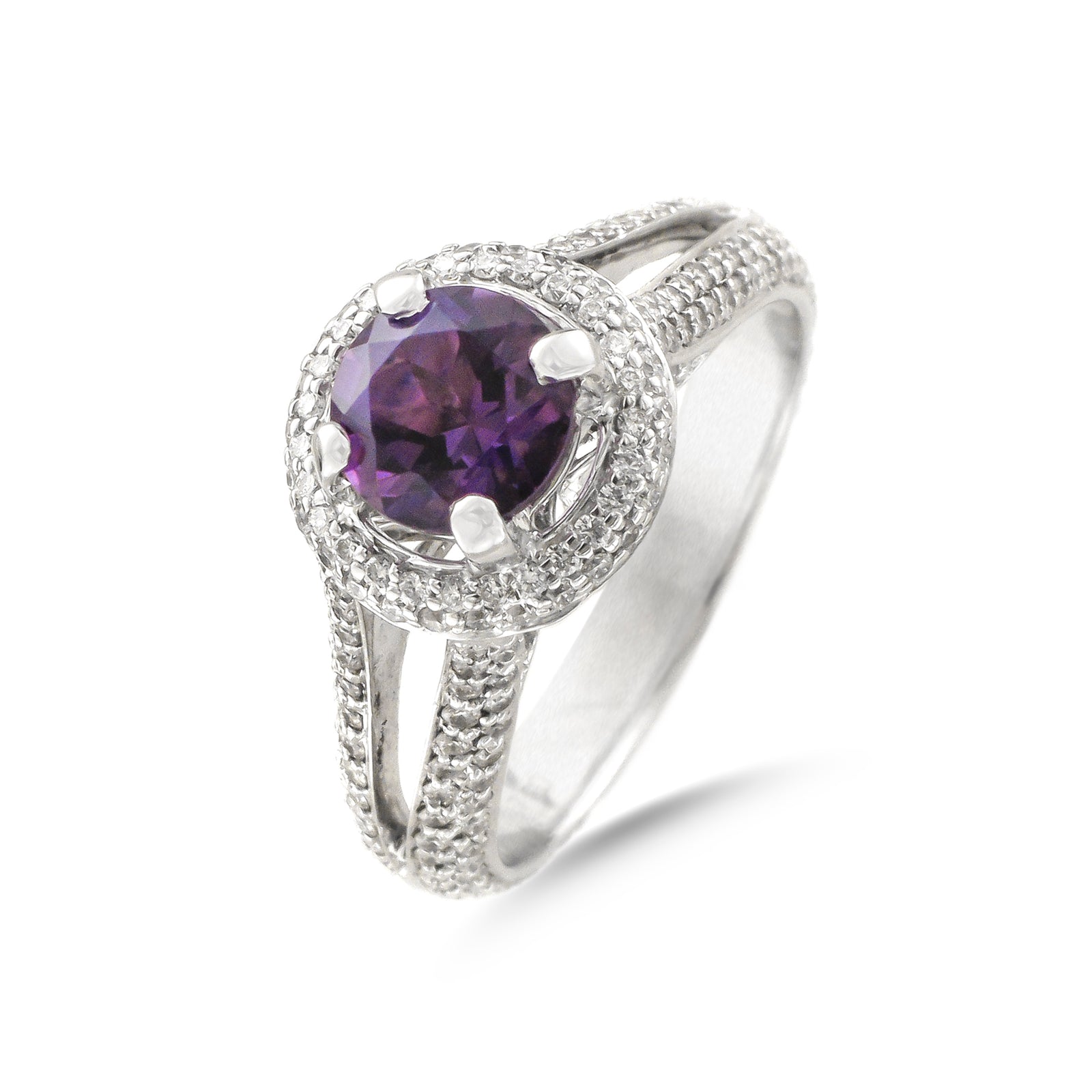 Vintage 18ct White Gold Amethyst and Diamond Ring