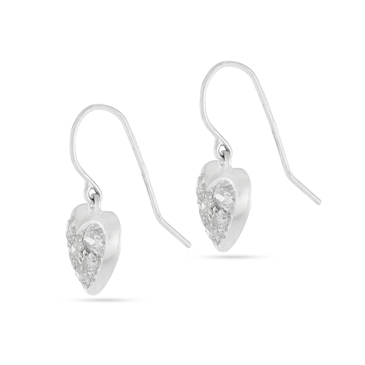 Vintage 18ct White Gold Diamond Heart Stud Earrings