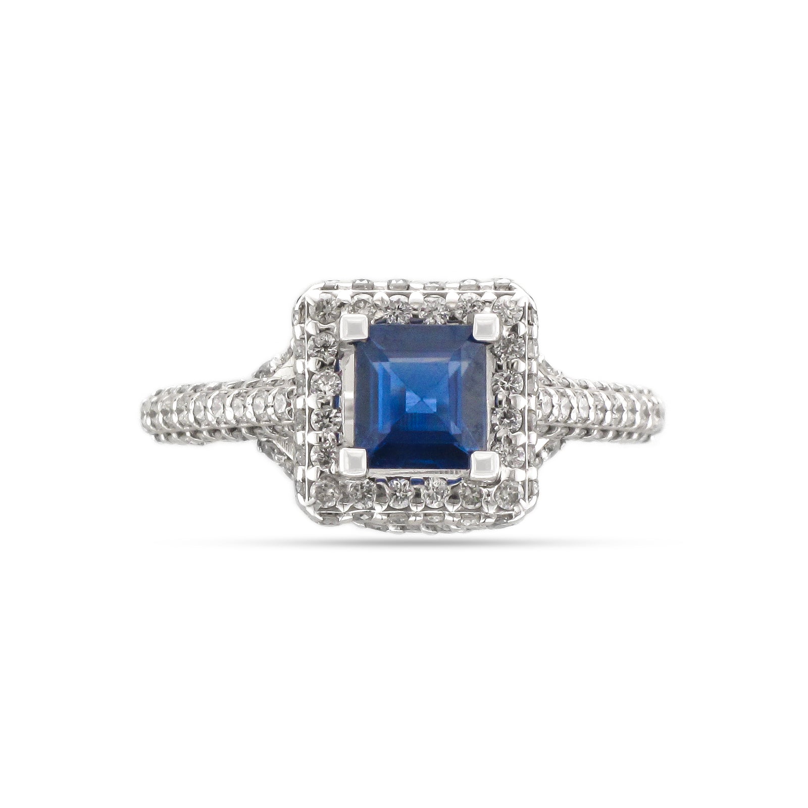 Vintage 18ct White Gold Halo Sapphire and Diamond Ring