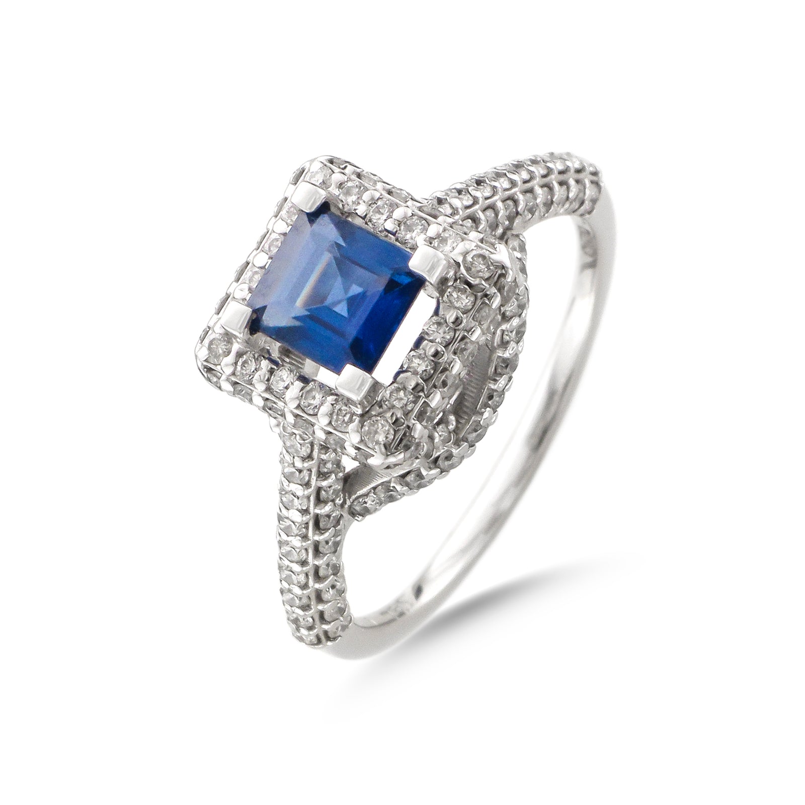 Vintage 18ct White Gold Halo Sapphire and Diamond Ring