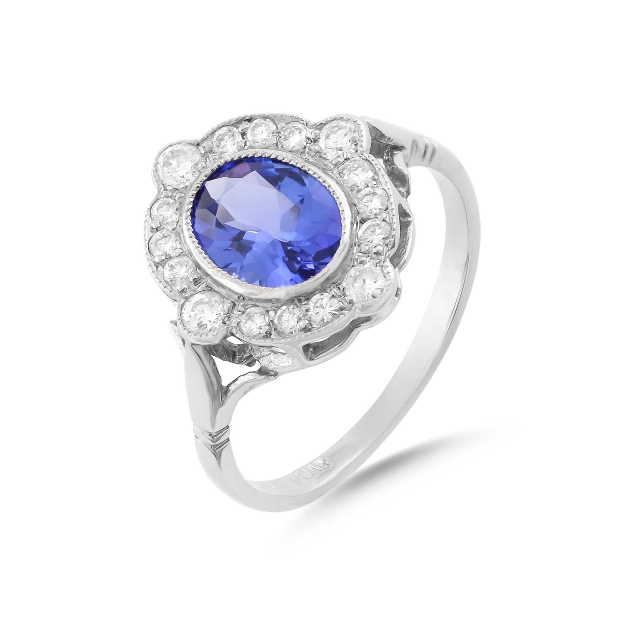 Vintage 18ct White Gold Tanzanite and Diamond Cluster Ring