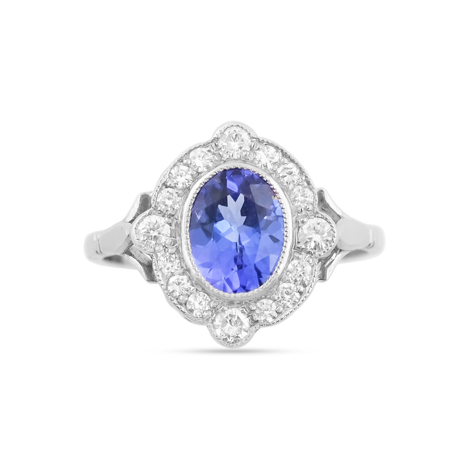 Vintage 18ct White Gold Tanzanite and Diamond Cluster Ring