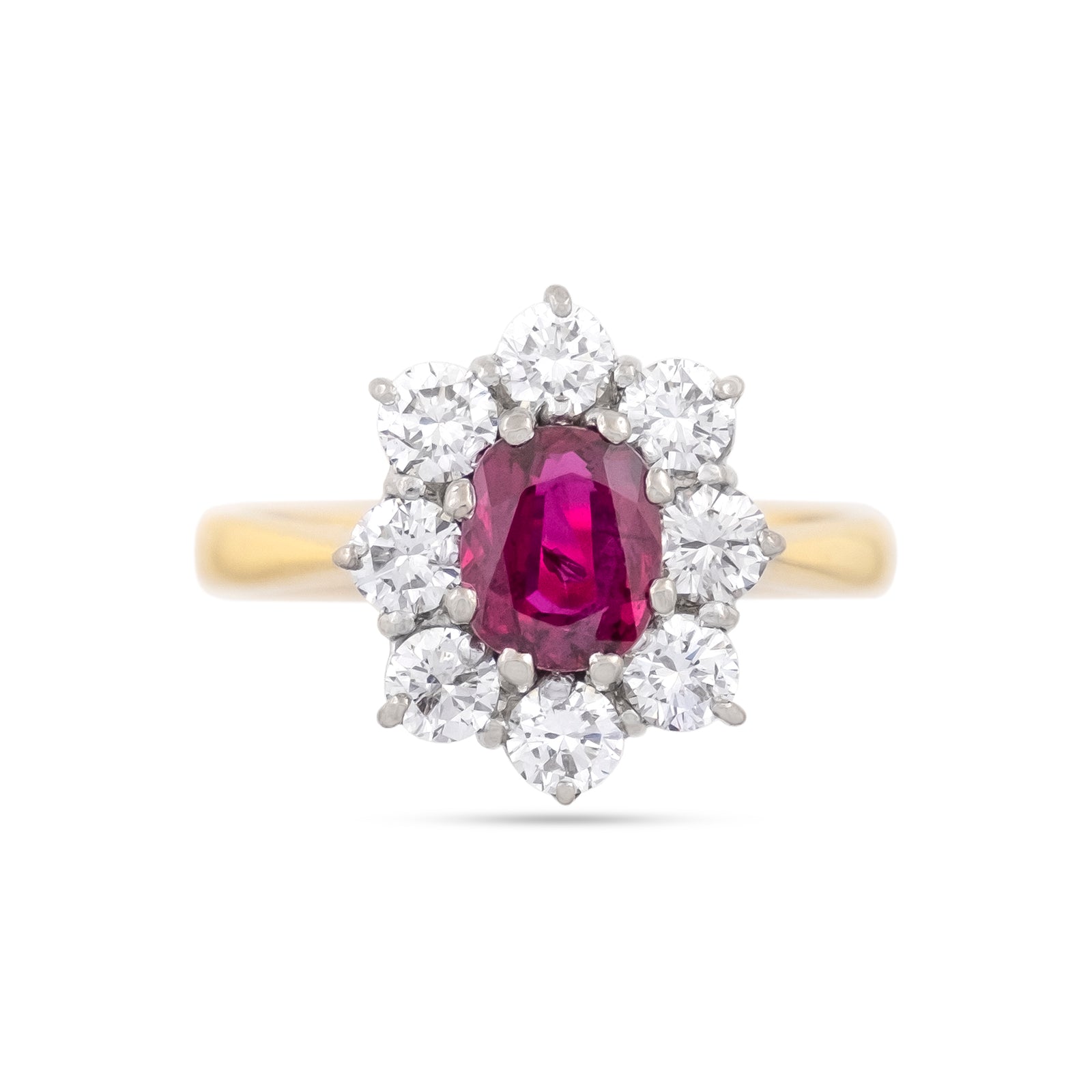 Vintage 18ct Yellow Gold Ruby and Diamond Cluster Ring