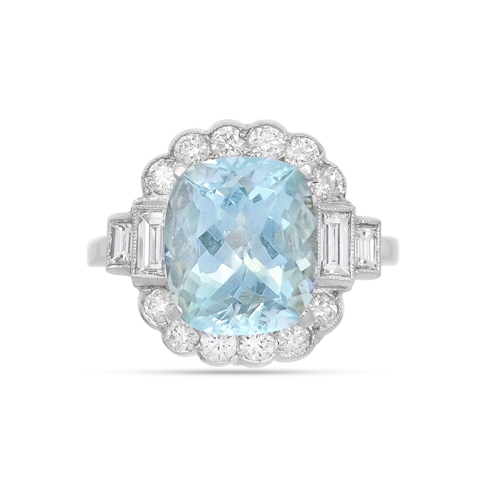 Vintage Platinum Aquamarine and Diamond Cluster Ring