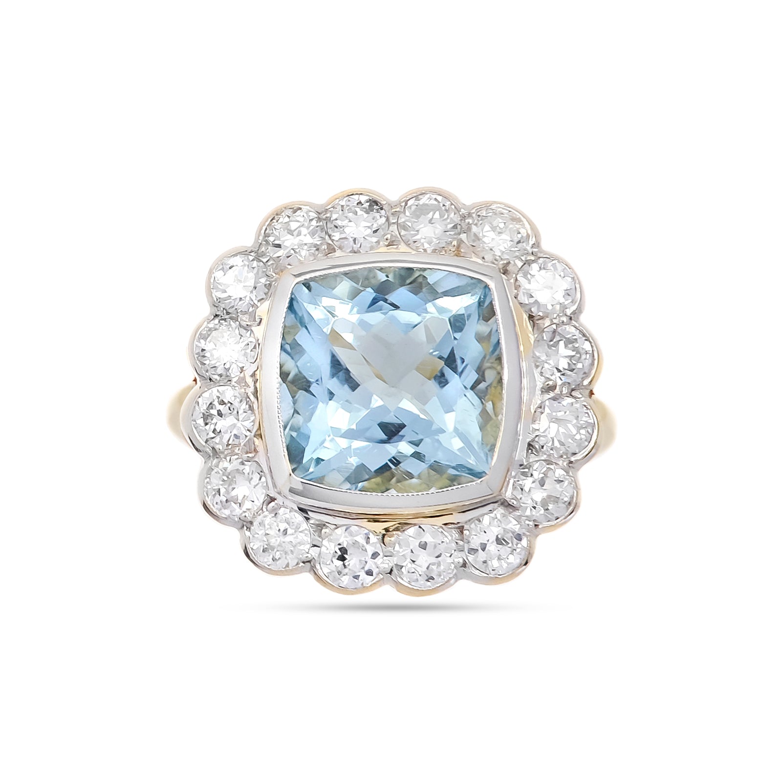Vintage Platinum Aquamarine and Diamond Cluster Ring
