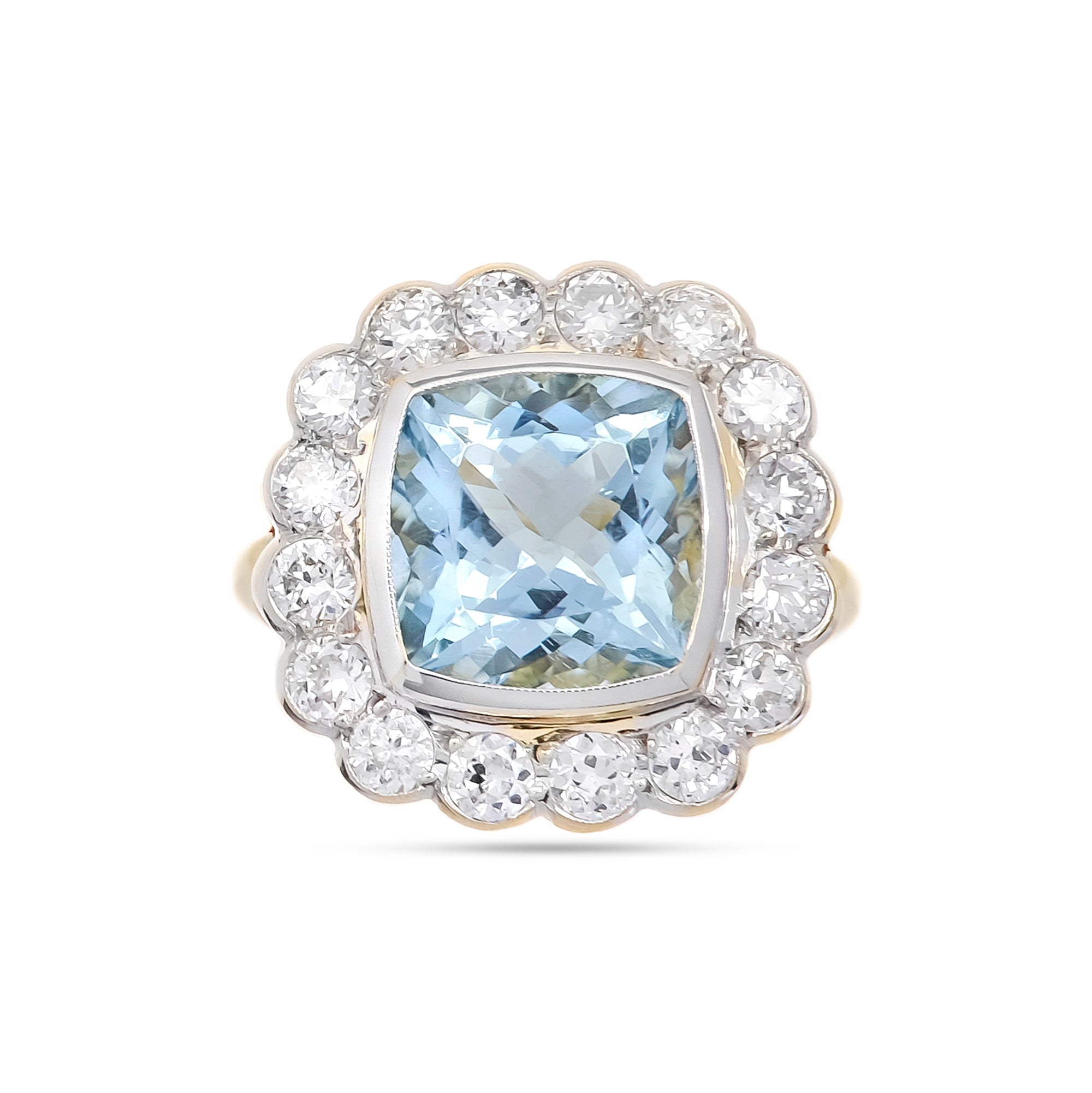 Vintage Platinum Aquamarine and Diamond Cluster Ring