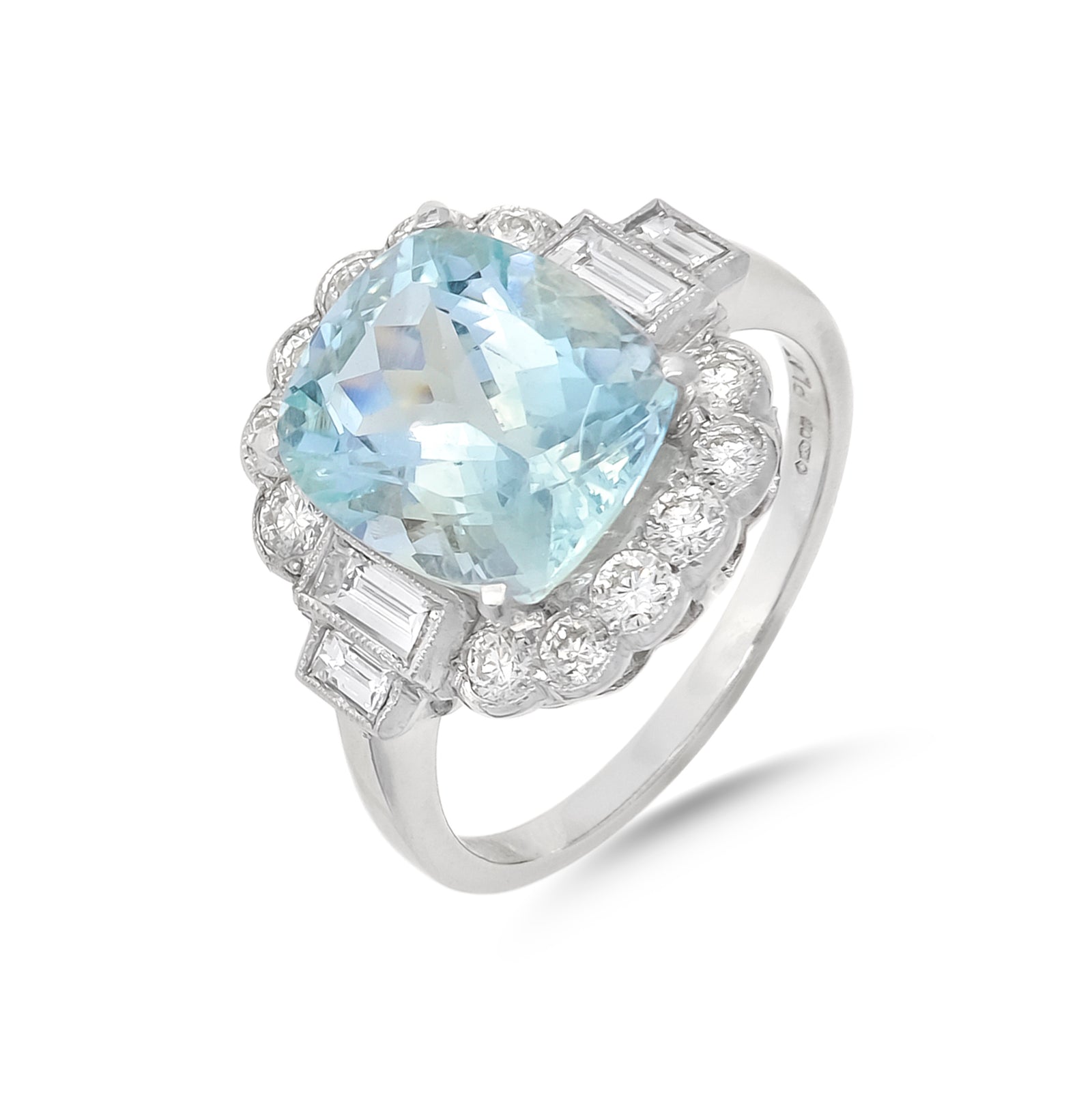 Vintage Platinum Aquamarine and Diamond Cluster Ring